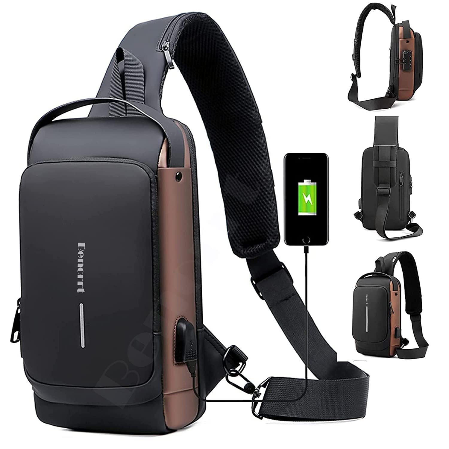 PRIMIL Anti-Theft Crossbody Sling Backpack for Men & Women - Waterproof Shoulder Bag with Lock & USB Charging Port - Perfect for Travel, Hiking, Gym, Picnic & Daily Commute | Durable & Secure Design for Outdoor Adventures & Urban Lifestyle