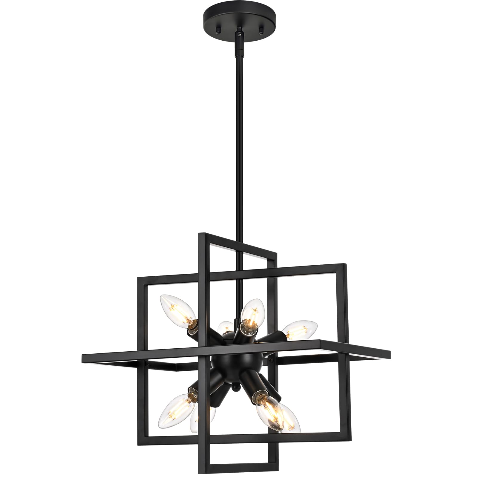 Modern Small Black Metal Chandelier - 8-Light Geometric Industrial Pendant Lighting Fixture for Kitchen, Dining Room, Foyer & Entryway | Perfect for Farmhouse, Loft & Industrial Style Decor
