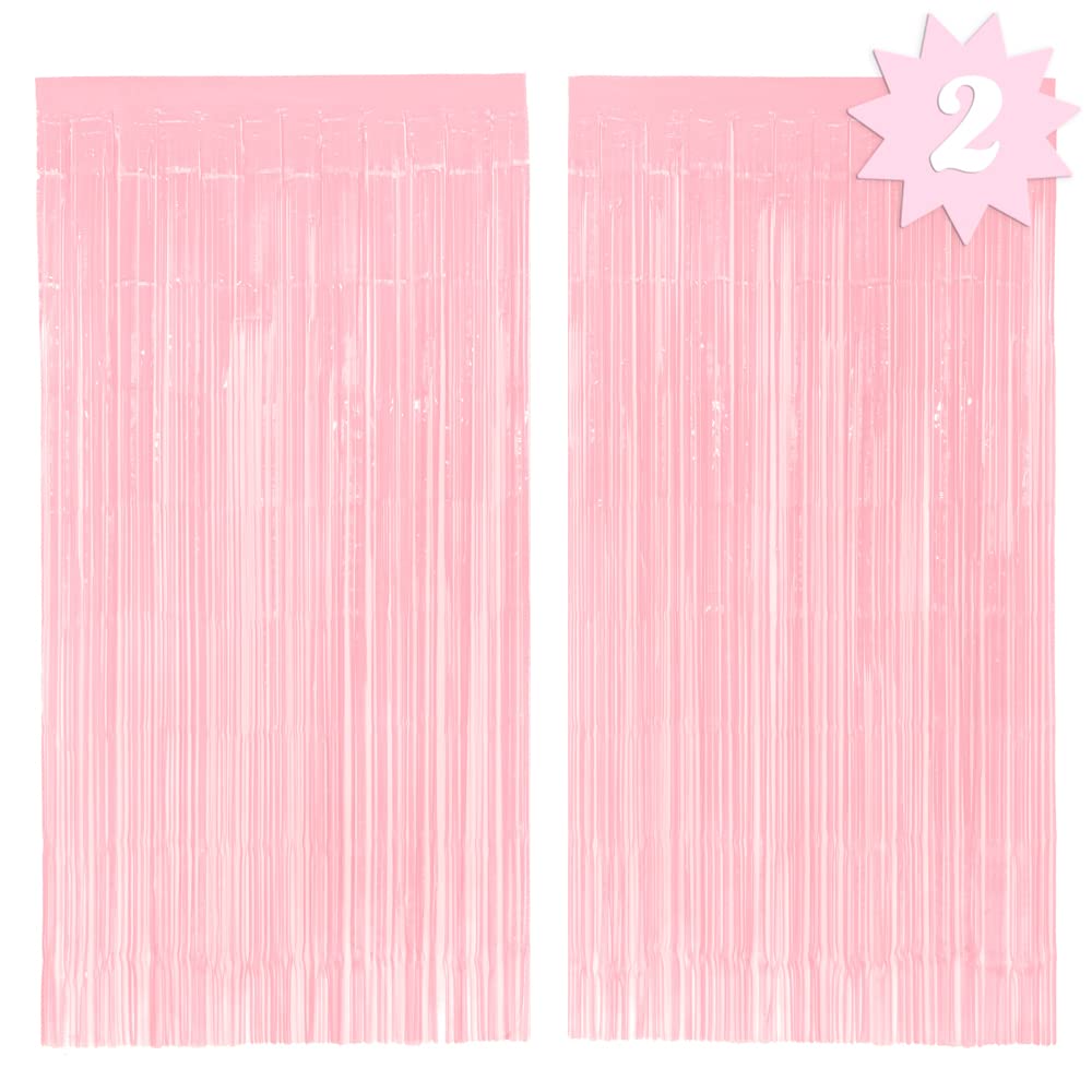 Fetti Matte Pastel Pink Fringe Foil Curtains - Set of 2 | Elegant Party Backdrop for Bachelorette, Wedding, Bridal Shower & Birthday Decor | Perfect for Photo Booths, Wall Decor & Event Backgrounds