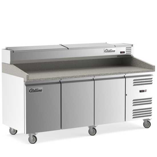 Coldline PDR 80 SS 80 Commercial Refrigerated Pizza Prep Table with Stainless Steel Topping Rail - Perfect for Pizzerias, Restaurants & Food Service Businesses