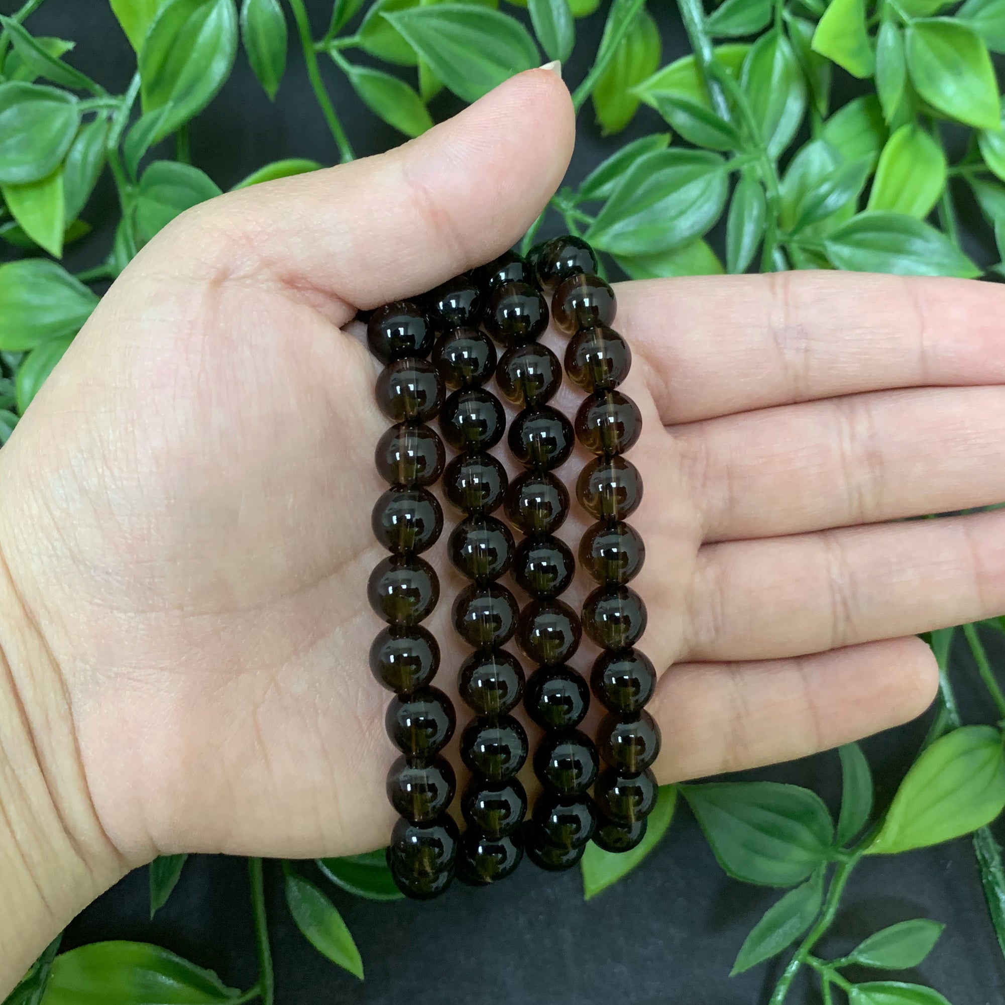 Smoky Quartz Gemstone 8mm Round Bead Stretch Bracelet for Men & Women - Perfect for Yoga, Meditation & Everyday Wear