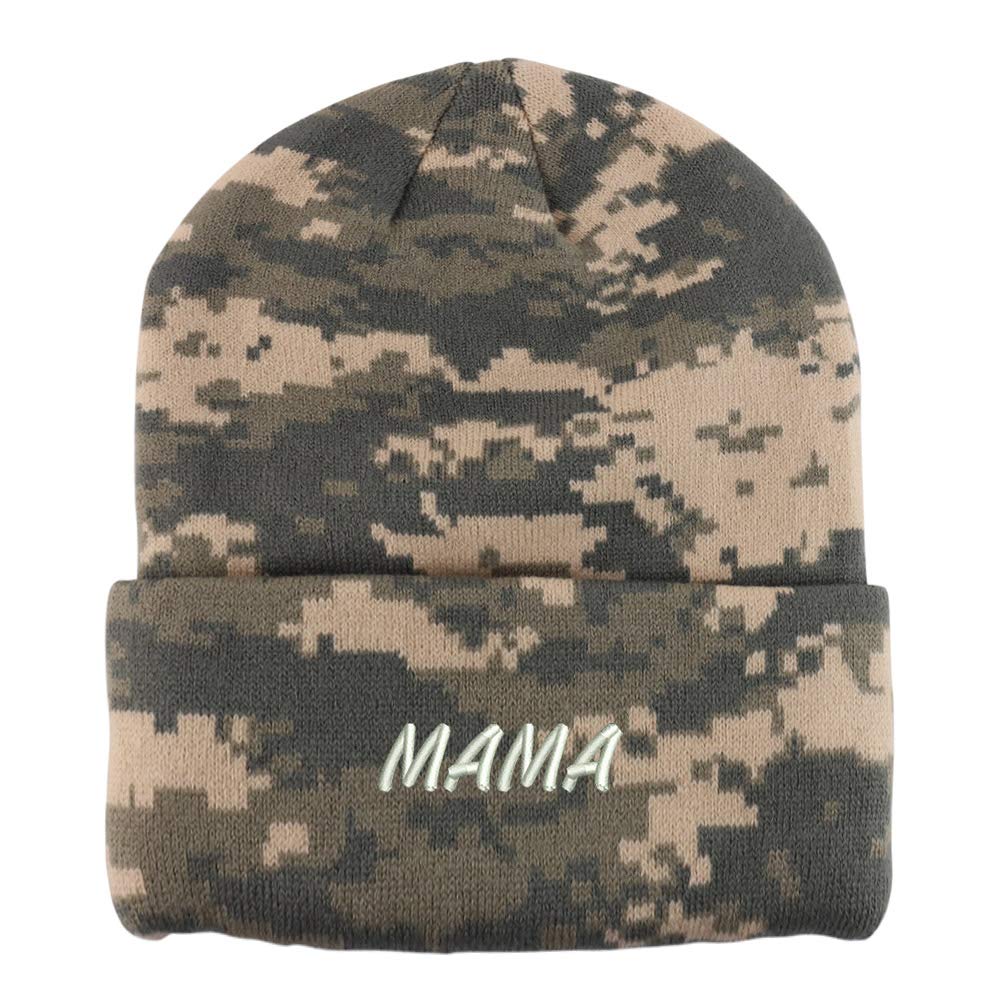 Trendy Mama Embroidered Camo Beanie - Made in USA | Winter Fashion Accessory for Women, Outdoor Activities & Casual Style