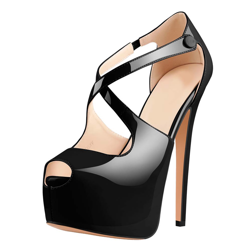 LISHAN Women's Pointed Toe Stiletto Heels - 5 Inch High Platform Pumps Slip On Shoes for Party, Wedding & Evening Dress (Black/Red) - Comfortable Dress Heels for Women