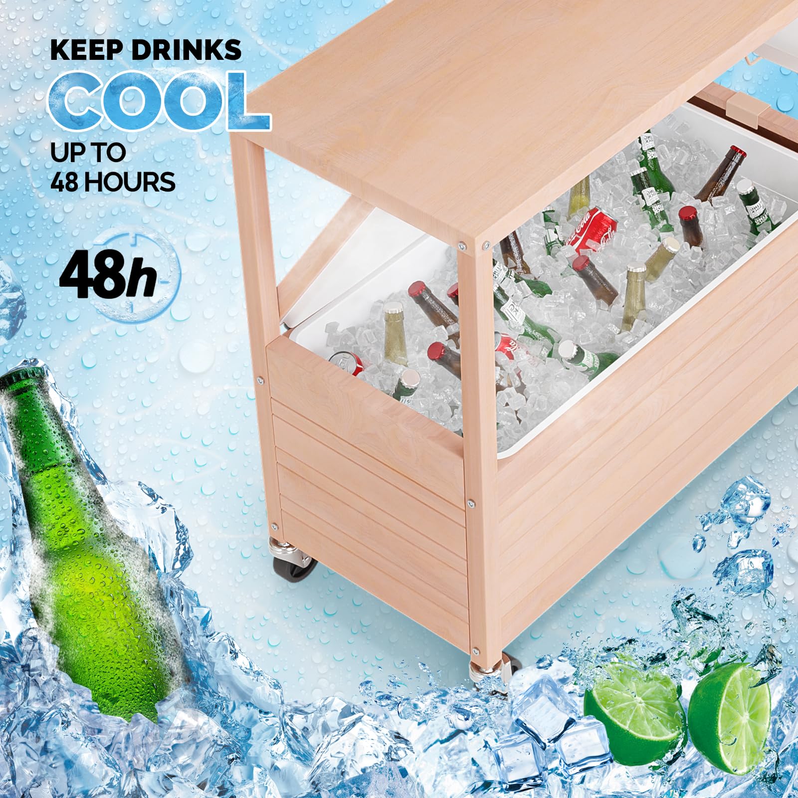 VINGLI 80 Quart Rolling Ice Chest Cooler with Wheels - Portable Cooler Table for Outdoor, Camping, Tailgating & Pool Parties - Includes Built-in Table, Beverage Storage & Bottle Opener - Perfect for BBQs, Beach Trips & Backyard Gatherings