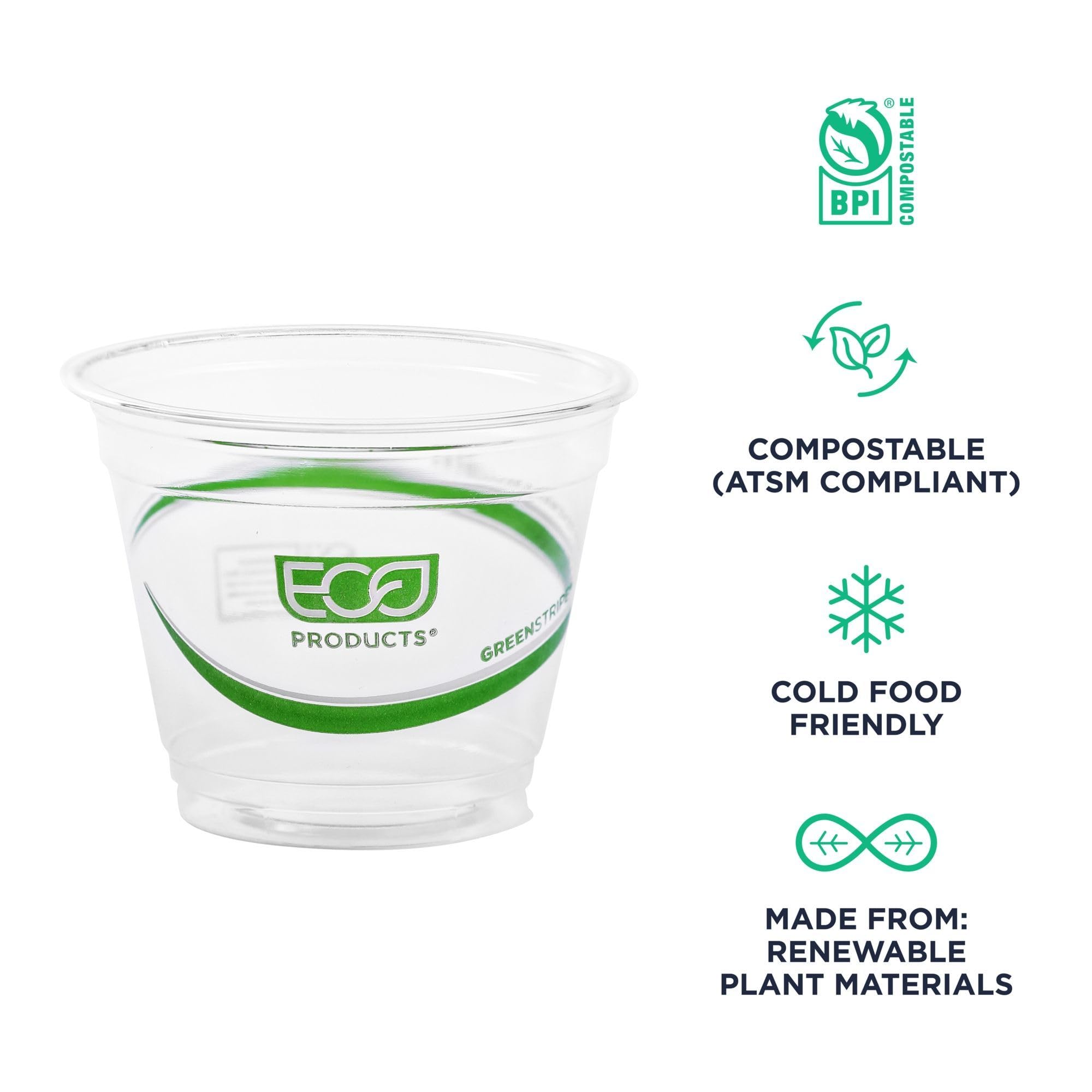 ECO PRODUCTS GreenStripe 100% Compostable 9oz PLA Cold Drink Cups (Case of 1000) | Plant-Based Disposable Cups for Iced Coffee, Smoothies & Parties | BPI Certified & ASTM D6400 Compliant | Eco-Friendly Alternative to Plastic Cups
