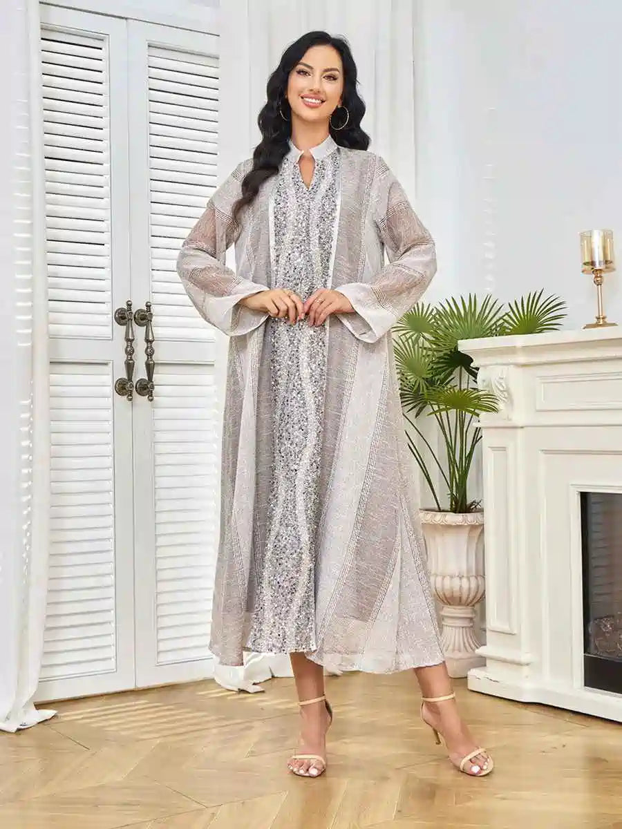 Elegant Eid Sequins Mesh Caftan Dress for Women - Perfect for Parties, Weddings & Special Occasions | Stylish & Comfortable Formal Wear #25396 | Great for Holiday Celebrations, Evening Events & Bridal Showers