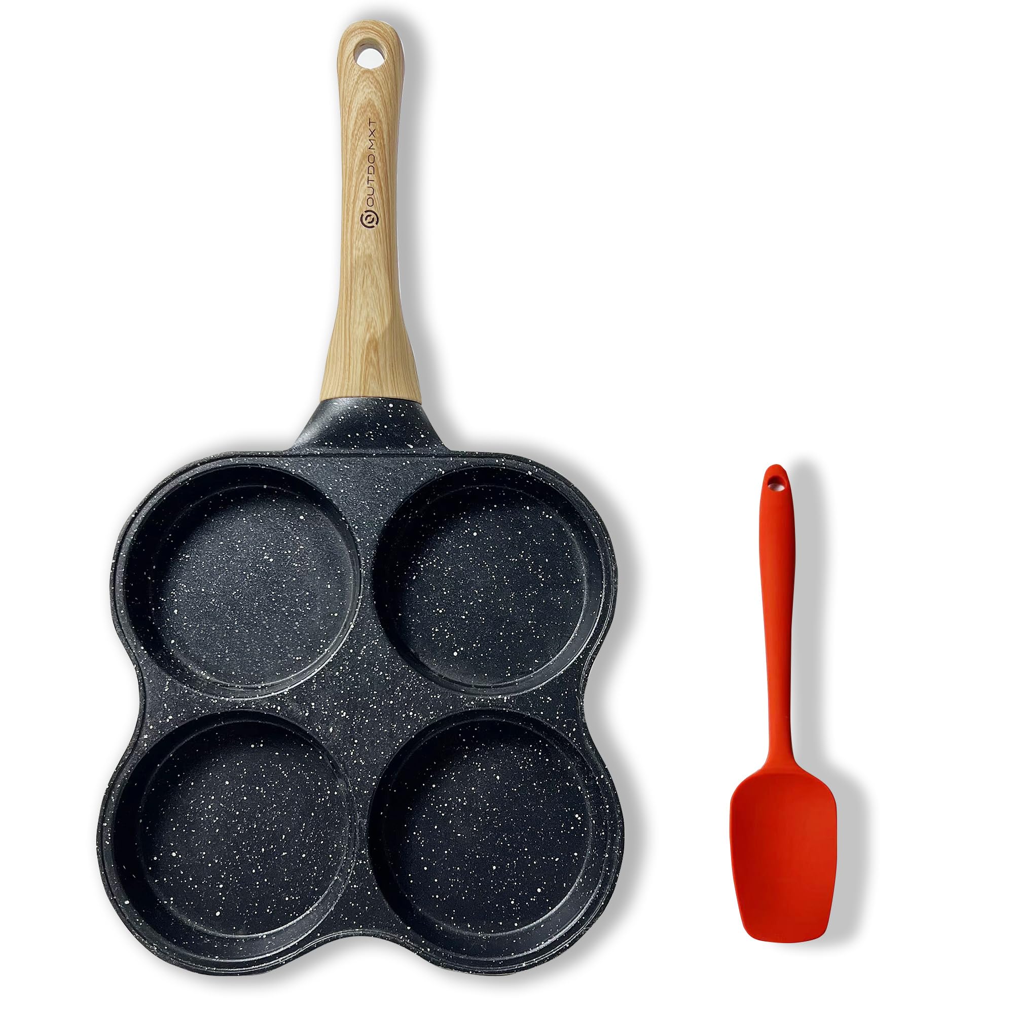 Nonstick 4-Cup Egg Pan - Omelette & Pancake Cooker for Breakfast, Swedish Pancakes, Hamburgers - Compatible with Gas Stove & Induction Cooktop - Perfect for Home Kitchen, Camping & RV Cooking