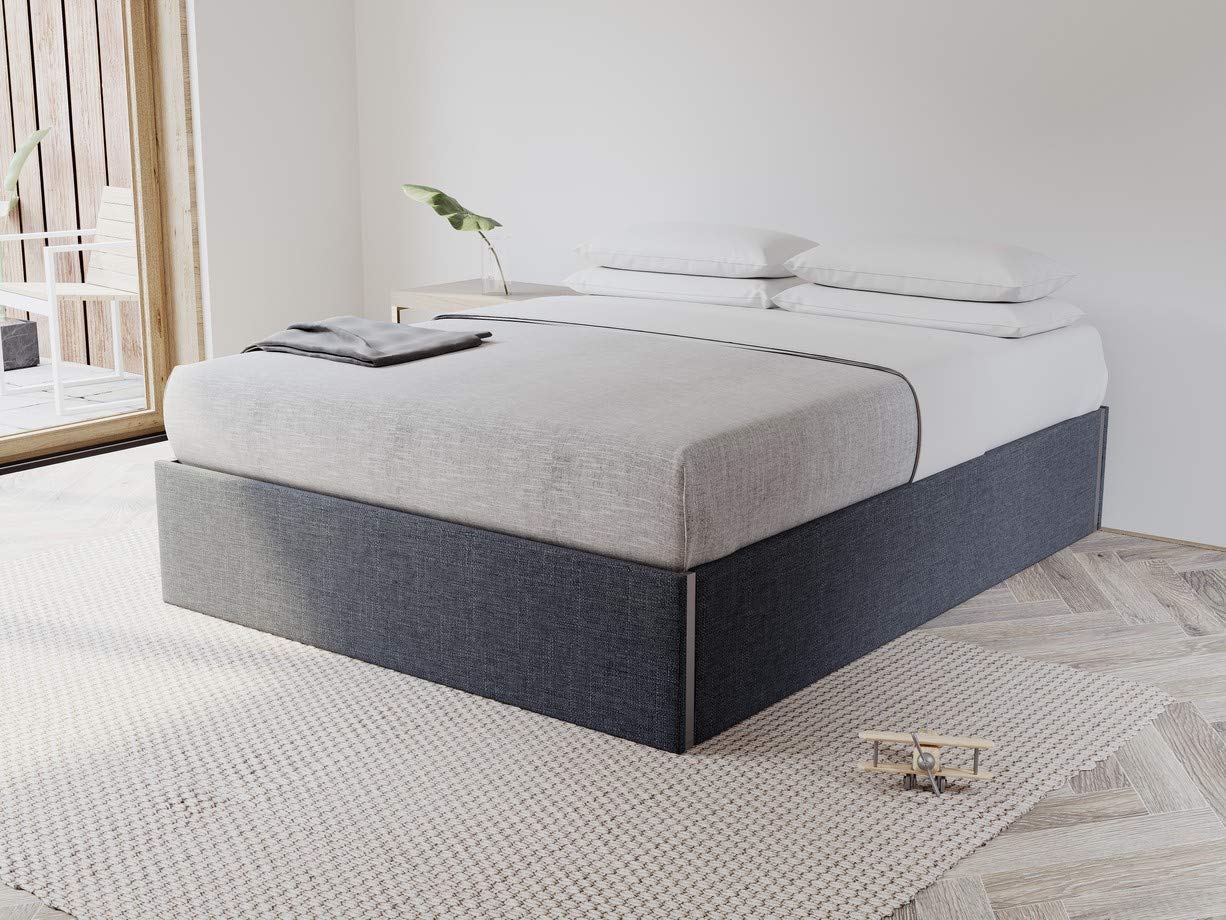 VANT Upholstered Platform Bed Frame Queen Size - Weave Steel Black - No Box Spring Needed with Sturdy Foundation - Modern Bedroom Furniture for Adults - Perfect for Master Bedroom, Guest Room or Apartment