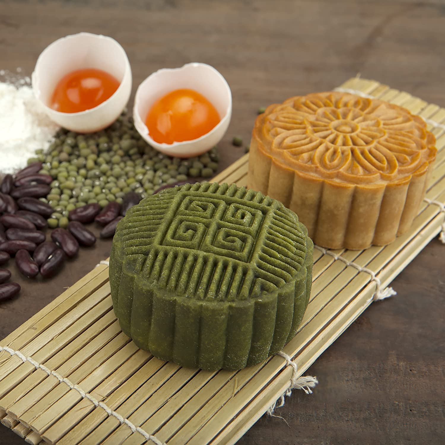 Premium Mooncake Press Molds Set - 1.76 oz Flower Mooncake Maker with 6 Stamps, Cookie & Pastry Tool for Mid-Autumn Festival Baking (White) - Perfect for Homemade Mooncakes, Festival Gifts & Asian Dessert Making