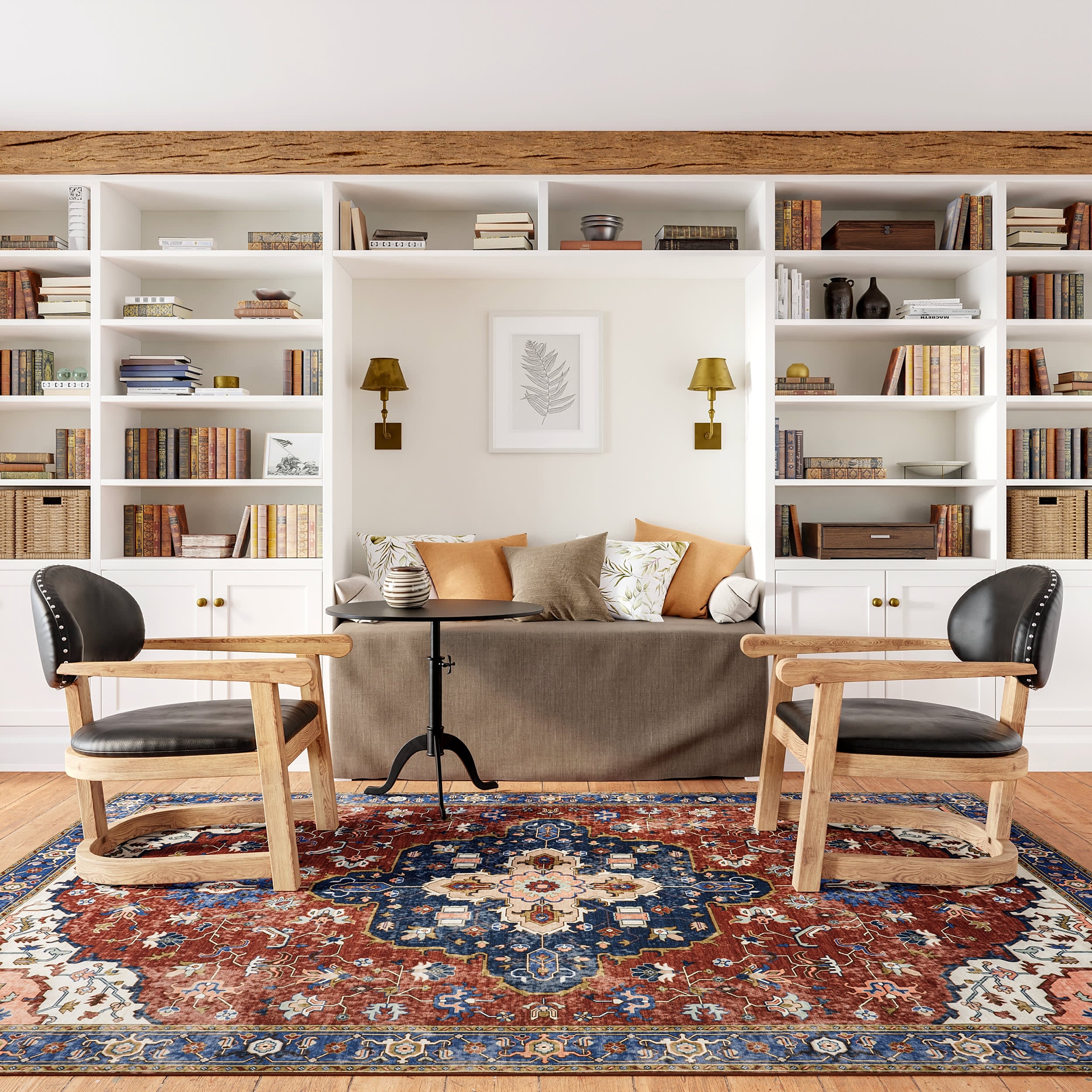 Amaryllis Medallion Washable Rug - Rust Color | Non-Slip Indoor Outdoor Area Rug for Living Room, Bedroom, Patio