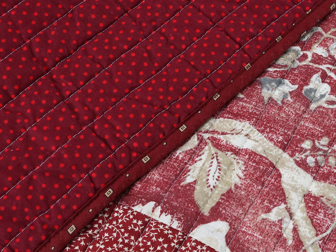 Red Tones Patchwork Quilt Set 3Pieces - 100% Cotton Bedding Set for Full/Queen Size Bed - Cozy Bedroom Decor for Winter Warmth & Farmhouse Style