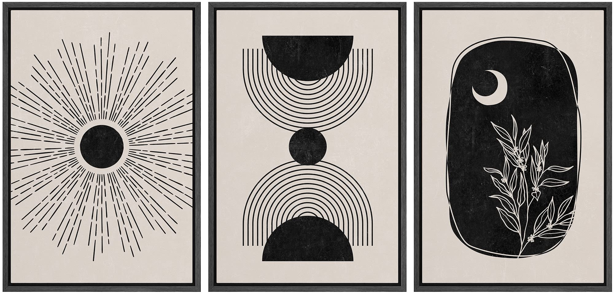 IDEA4WALL Framed Canvas Wall Art Set - Modern Abstract Geometric Sun Moon Tree Polygons Nordic Style Painting (24