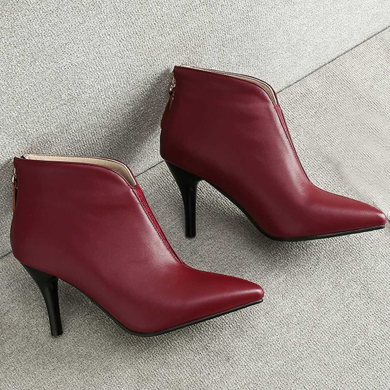 UniqueStride Women's Stiletto High Heel Ankle Booties - Pointed Toe Back Zipper Short Boots for Party, Night Out & Office Wear