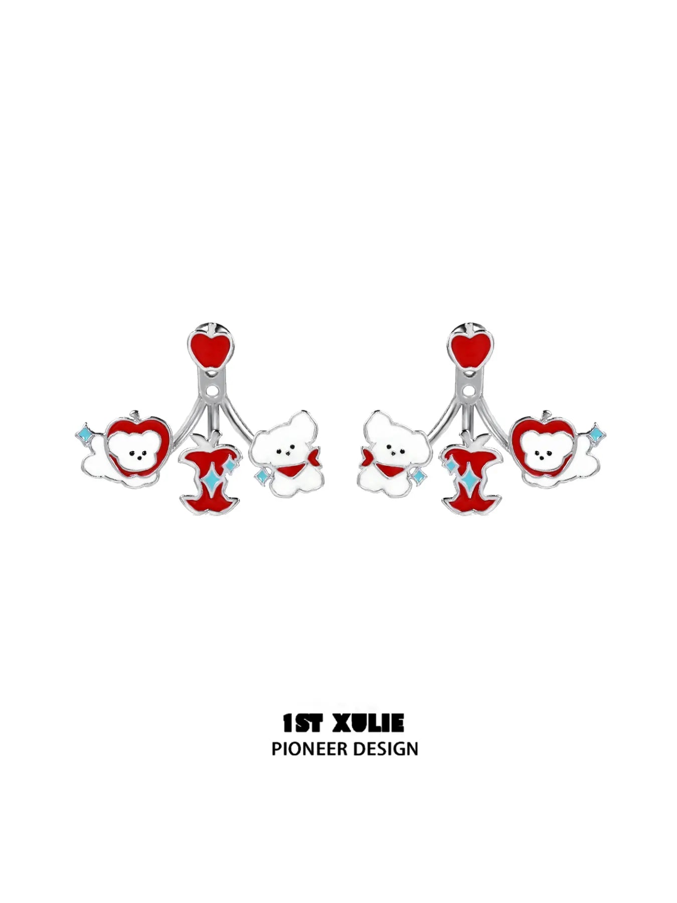 A pair of red puppy earrings
