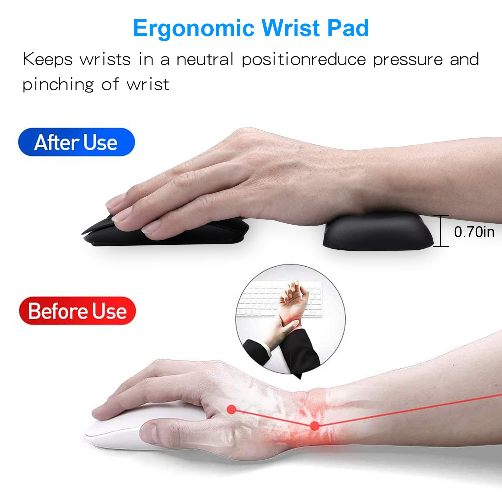 Aelfox Leather-Gel Ergonomic Mouse Wrist Rest Pad - Soft Cushion Support for Wrist Pain Relief (5.51 x 2.76 x 0.71 Inch) - Perfect for Office, Home & Gaming Setup