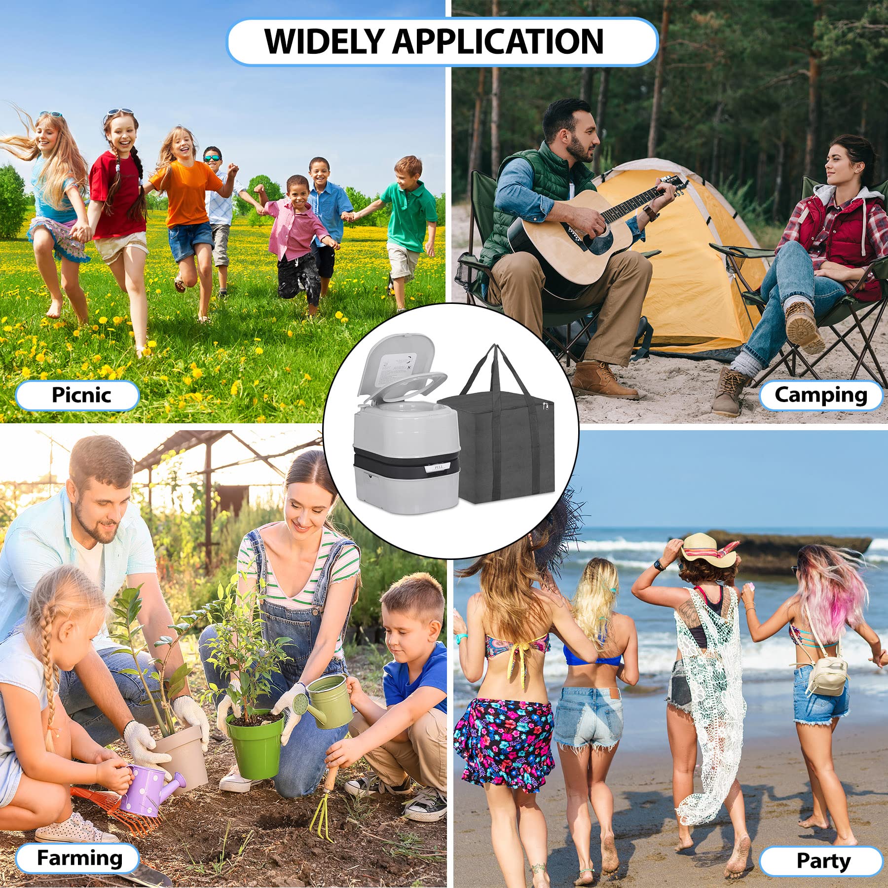 HSM 6.4 Gallon Portable Toilet for Camping, RV, Boating & Fishing - Compact Outdoor Commode with Leak-Proof Seal, Travel Bag & Sprinkling Bottle - Perfect for Road Trips, Camping Adventures & Marine Use