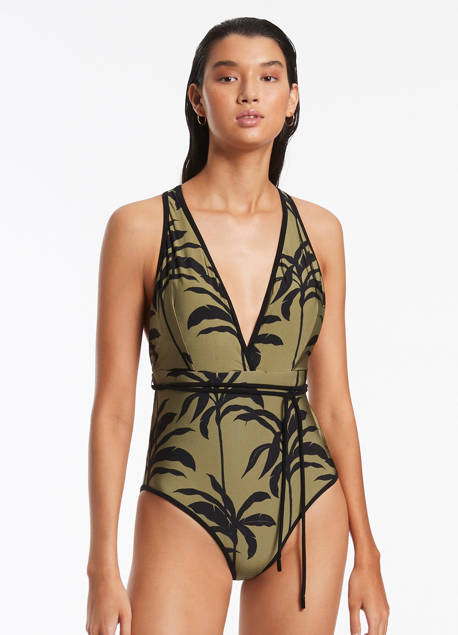 Palme Plunge One Piece Swimsuit for Women - Olive Green Monokini Bathing Suit | Beach, Pool, Vacation, Summer Wear