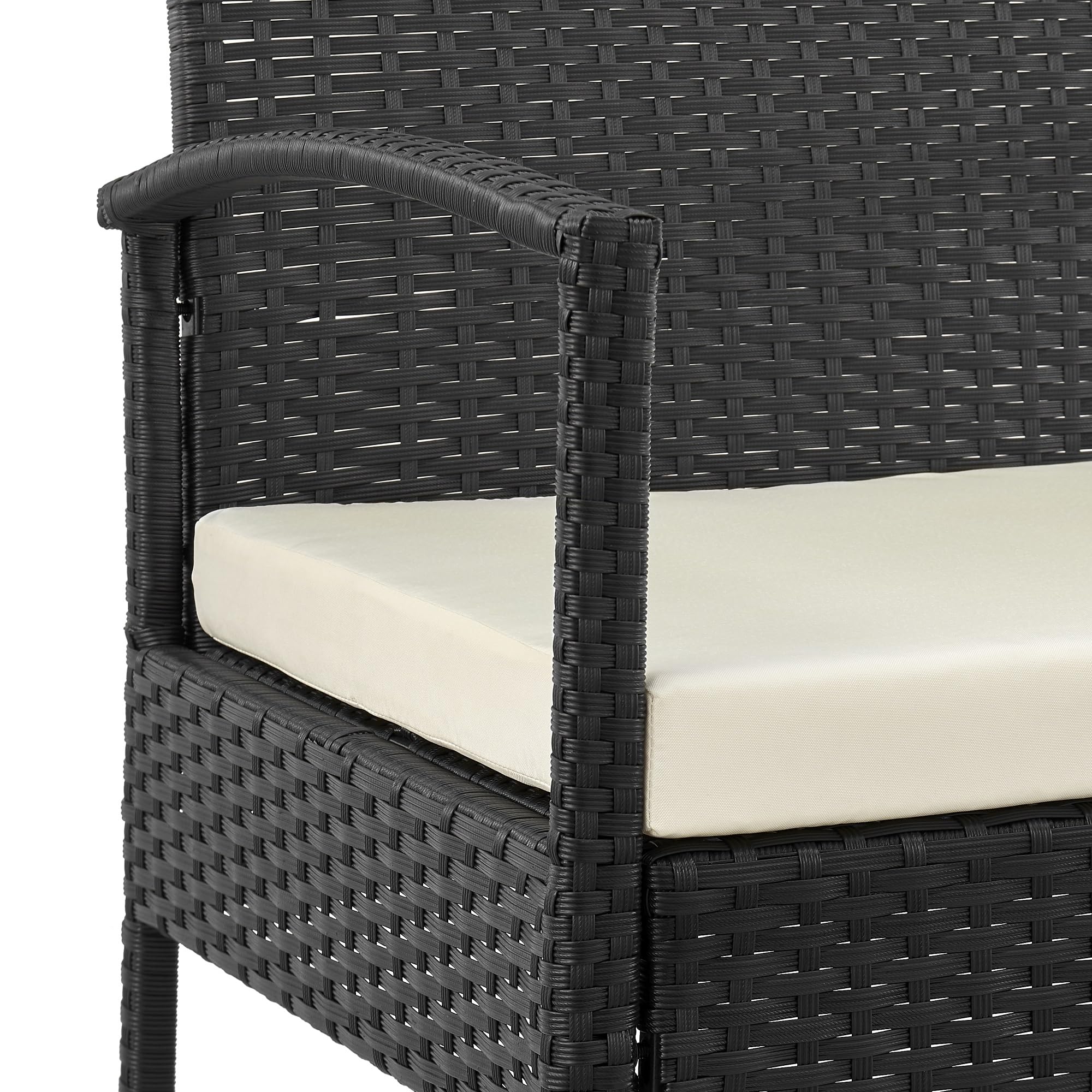 Manhattan Comfort Noli 3-Piece Patio Conversation Set - Steel Rattan Outdoor Furniture with 2 Modern Armchairs, Tempered Glass End Table & Waterproof Cushions (Cream) - Perfect for Garden, Backyard, Poolside or Balcony Relaxation