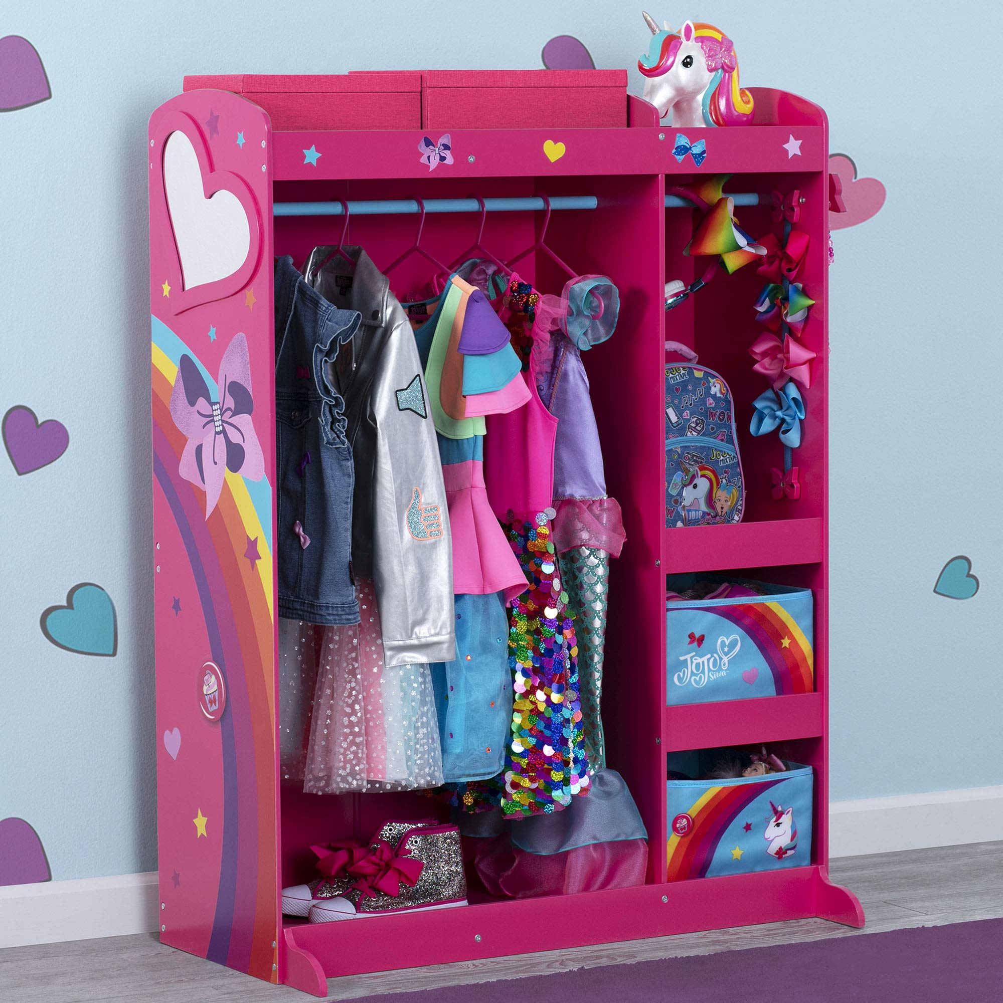 JoJo Siwa Dress Up Wardrobe for Kids - Pretend Play Costume Storage with Mirror & Shelves - Delta Children Play Boutique for Dress Up Games & Role Playing