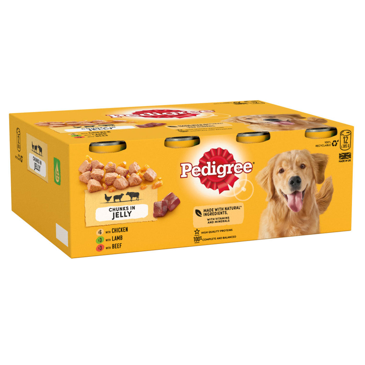 Pedigree Adult Dog Food Cans Mixed Selection in Jelly - 12 Pack (385g Each) | High Protein Wet Dog Food for Adult Dogs | Perfect for Daily Meals, Training Treats & Travel Feeding