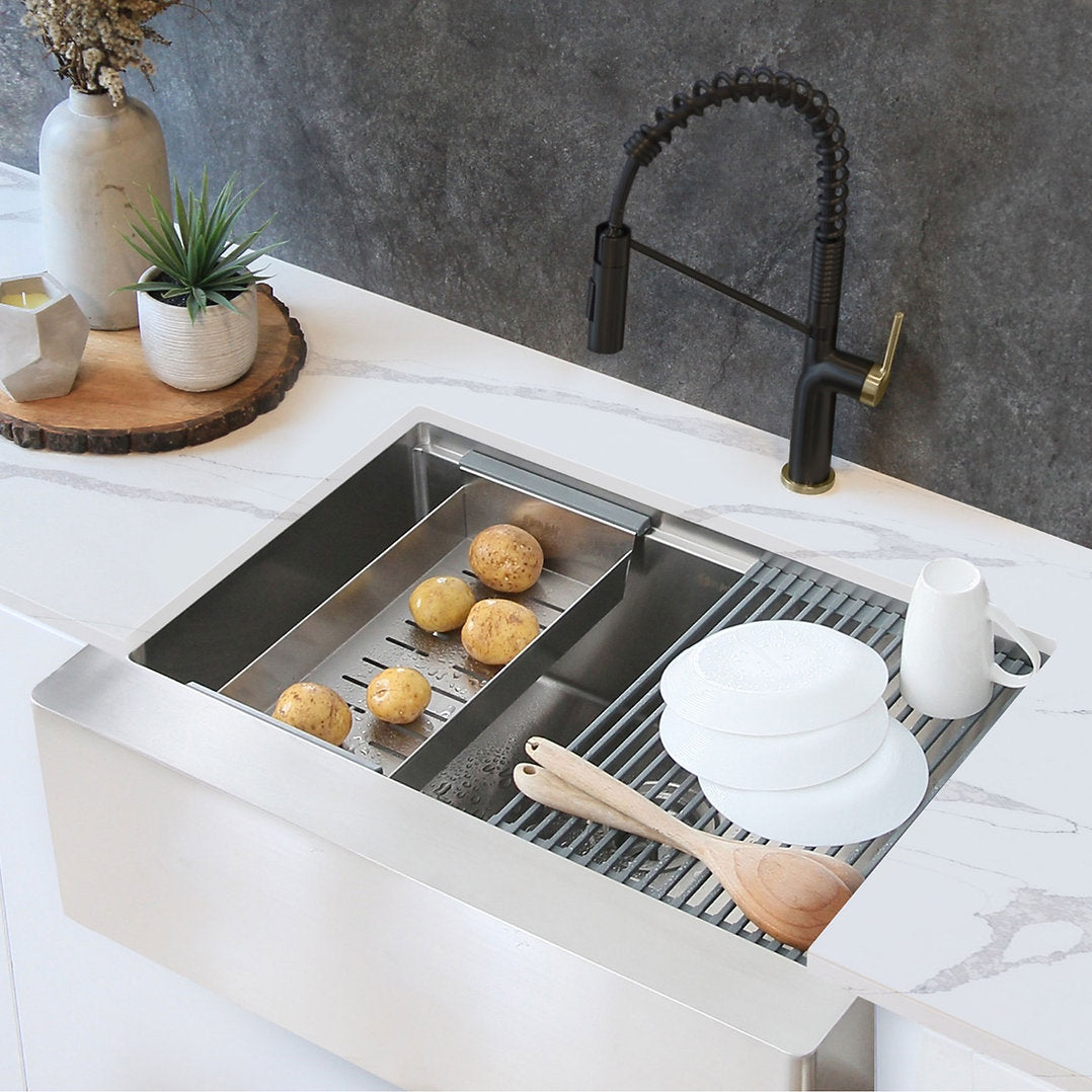 Stylish 30-Inch JADE S 316L Farmhouse Single Bowl Stainless Steel Apron Kitchen Sink with Accessories - Perfect for Modern Farmhouse & Rustic Style Kitchens