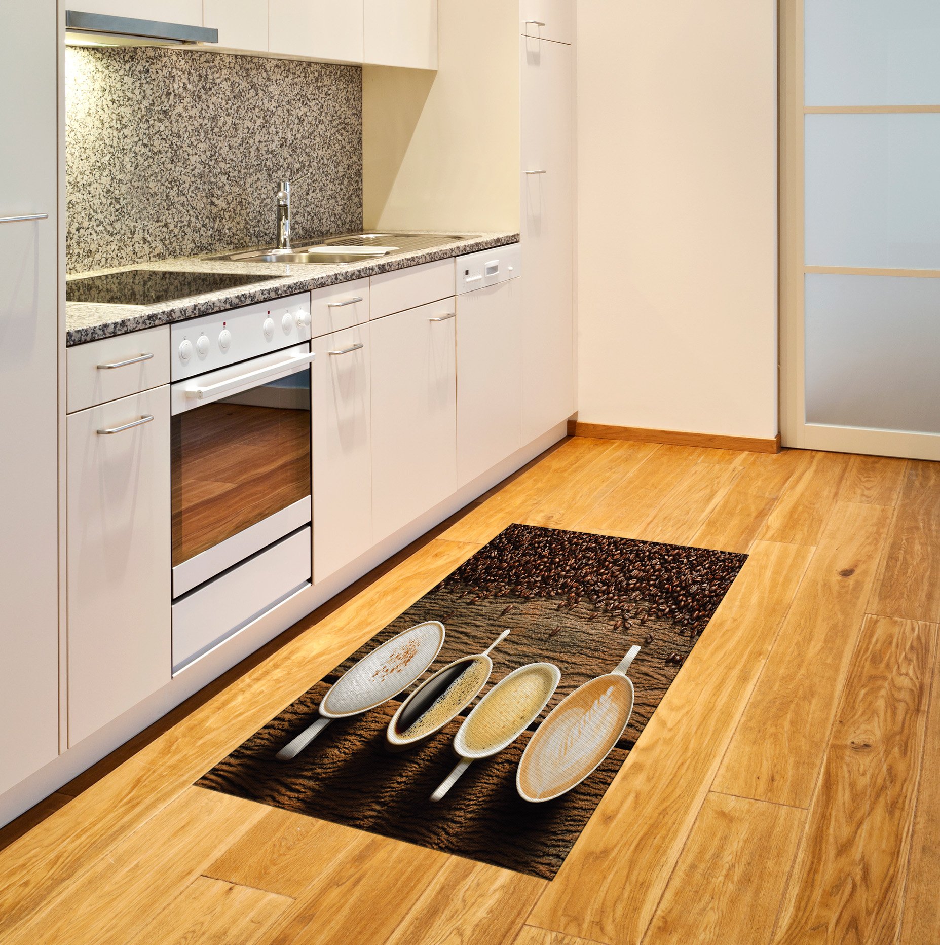 Ambesonne Coffee Themed Area Rug - Woven Accent Rug with Coffee Cups and Beans Design, 2'6