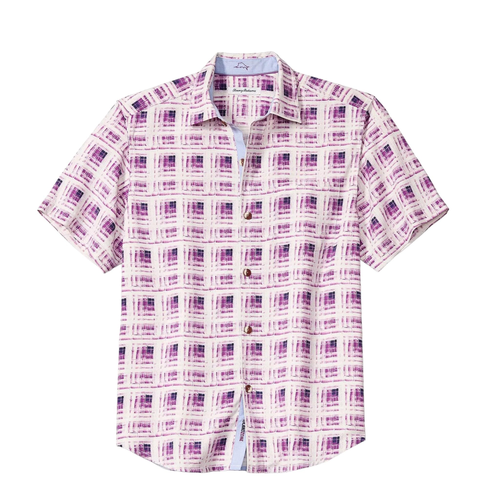 Tommy Bahama Men's Echo Beach Tiles Silk Blend Camp Shirt - Lightweight Hawaiian Style Button Down for Summer Vacations & Beach Parties