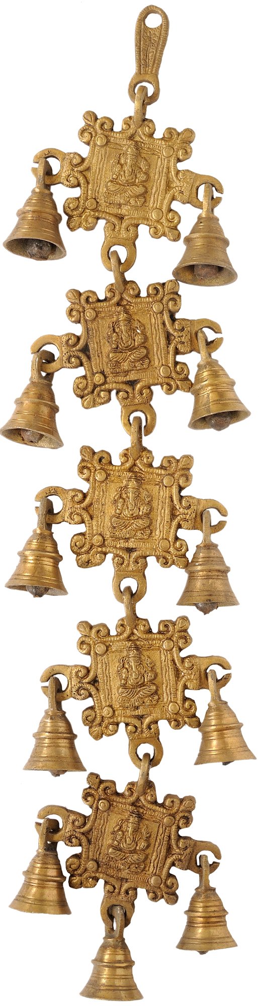Lord Ganesha Brass Hanging Bells - Handcrafted Hindu God Statue for Home Decor & Meditation Space | Perfect for Puja Room, Yoga Studio & Spiritual Gifts