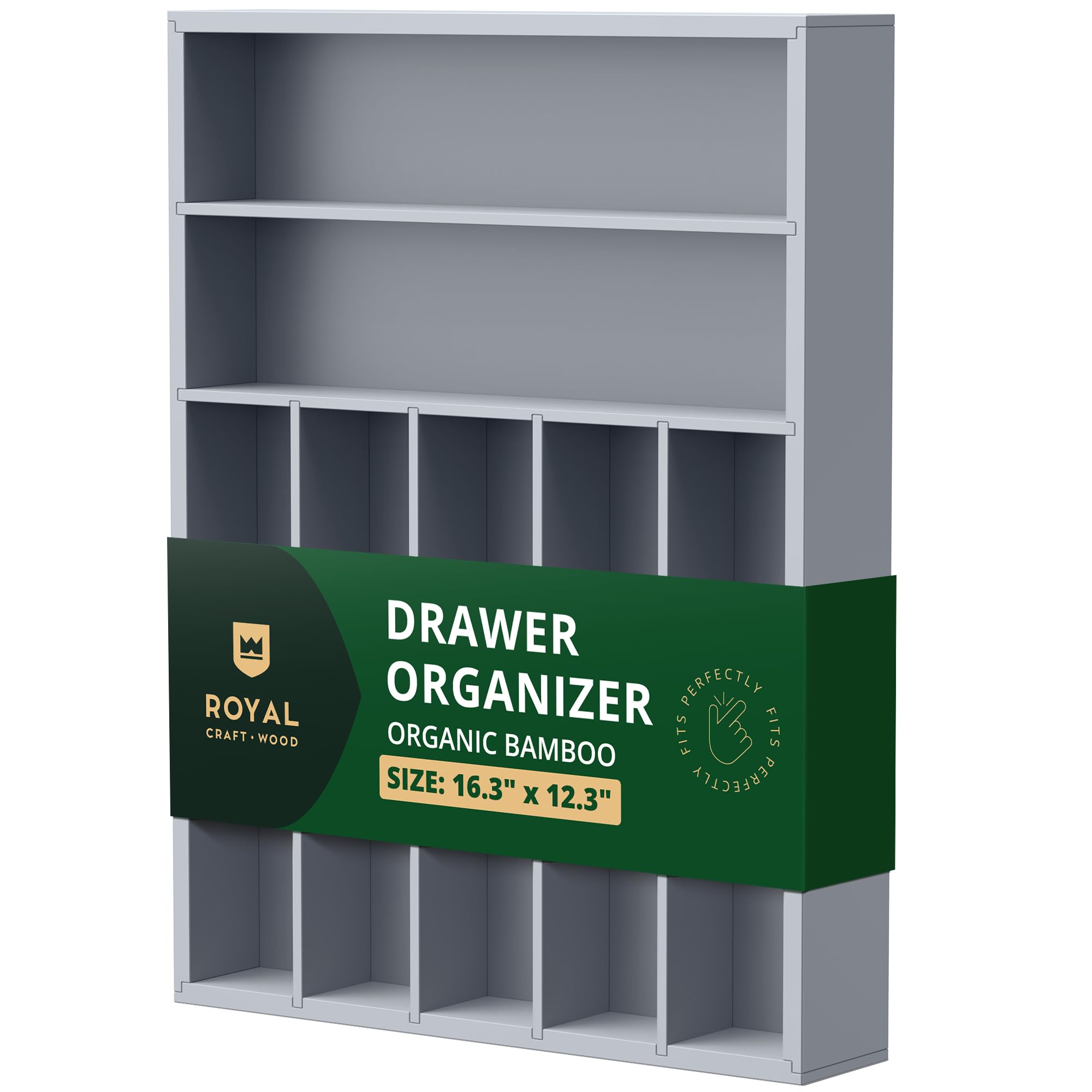 Premium Bamboo Kitchen Drawer Organizer - 7-Slot Silverware & Utensil Holder with Adjustable Dividers for Forks, Spoons, Knives | Gray Cutlery Tray for Kitchen Organization | Perfect for Home, Restaurant & Office Use
