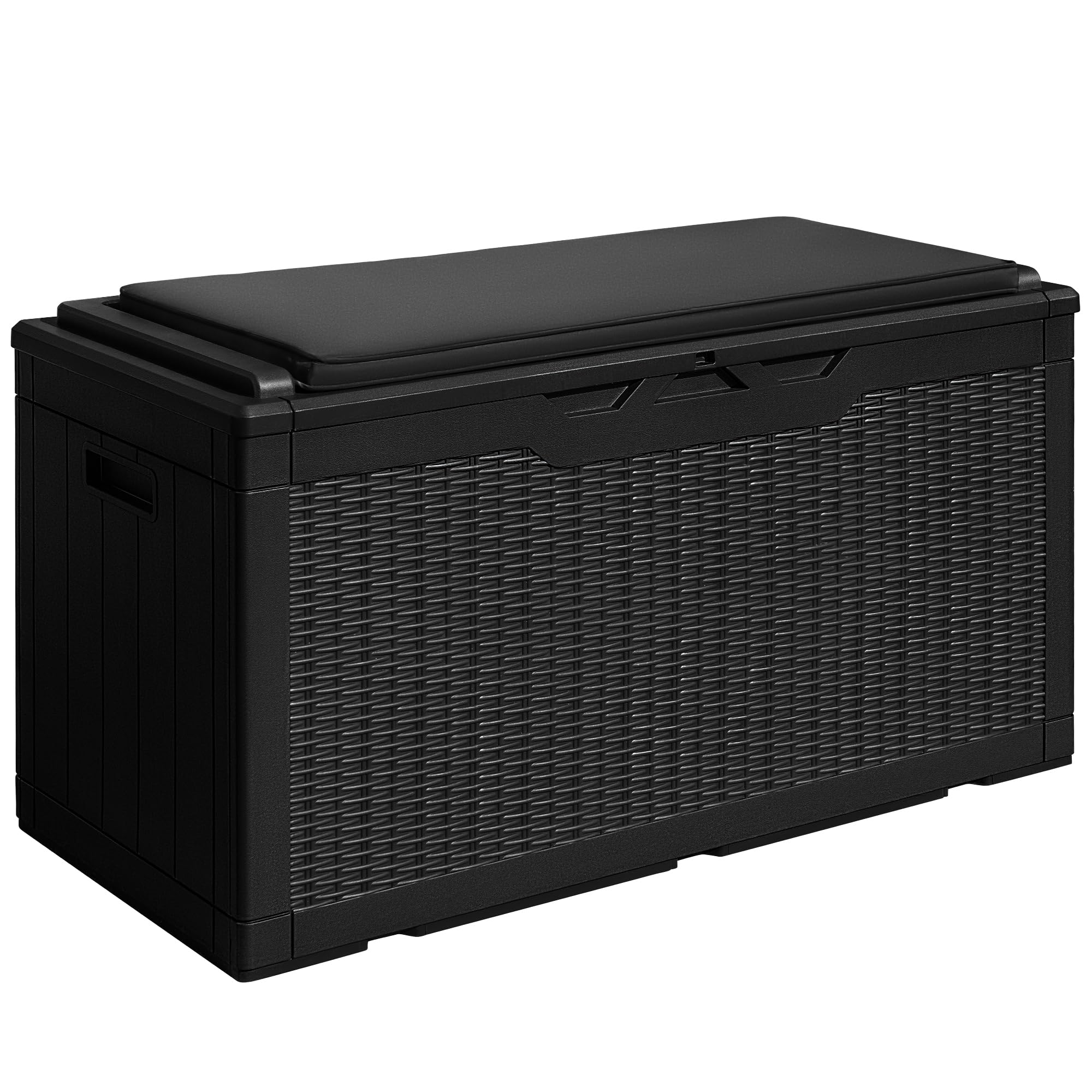 **Devoko 100 Gallon Waterproof Large Resin Deck Box - Outdoor & Indoor Storage Container with Lockable Lid & Cushion - Perfect for Patio Furniture, Garden, Pool Cushions, Toys & Seasonal Items (Black)**