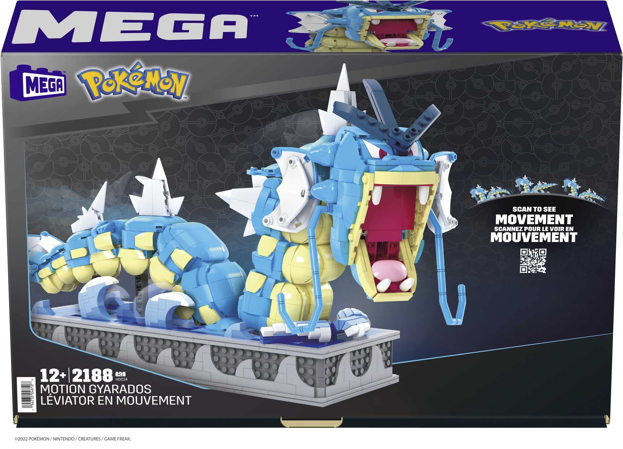 Mega Pokémon Building Blocks Set - 2186 Pcs Motion Gyarados Model with Moving Mouth & Tail - Creative Construction Toy for Kids & Adult Collectors - Perfect for Birthday Gifts & Home Decoration