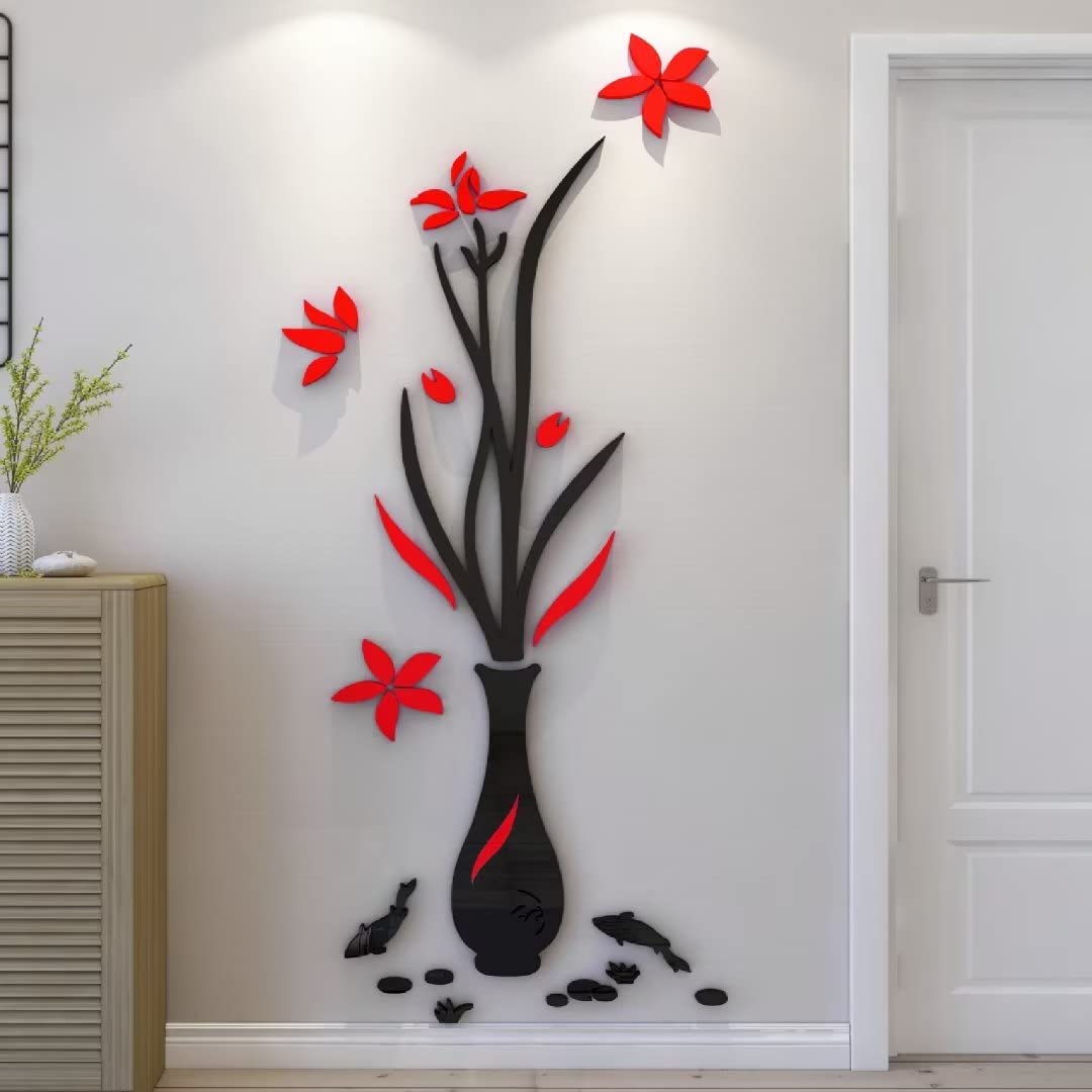 3D Vase Wall Stickers for Living Room & Bedroom - DIY Home Decor Decals, Red (12.2x31.5 Inch) - Perfect for Wall Art, Home Styling, and Interior Design
