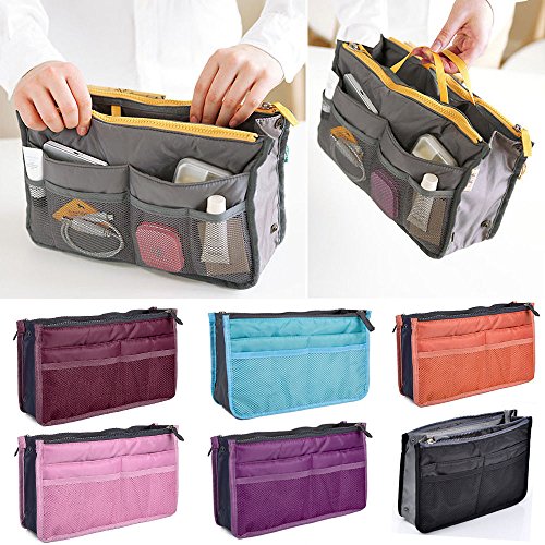 JOYBUY Large Travel Insert Organizer Bag for Women - Makeup Cosmetic Purse Liner with Multiple Pockets (Orange) | Perfect for Handbag Organization, Travel Essentials & Daily Use