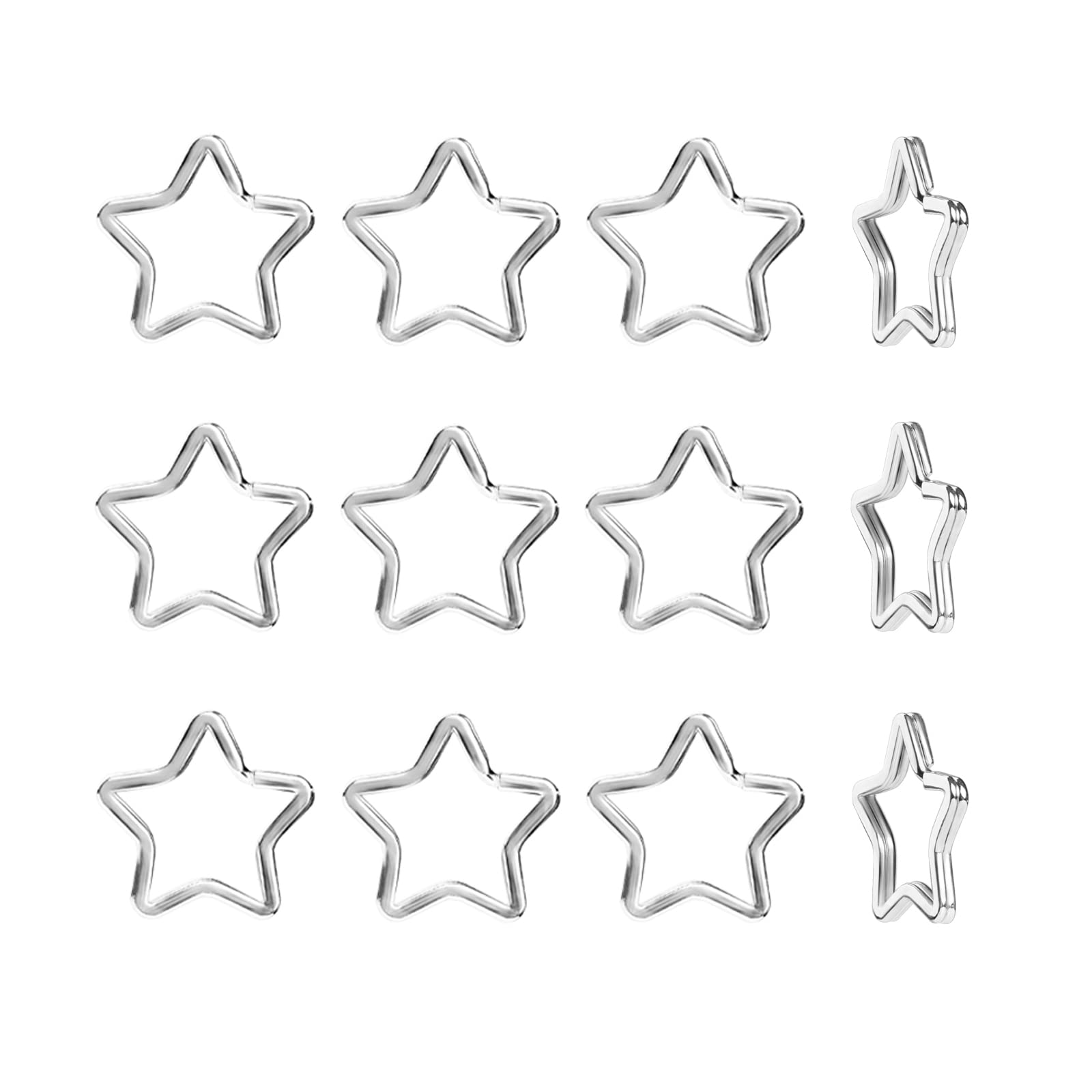 12pcs Star Keychains - Silver Metal Key Rings for Home, Car & Office