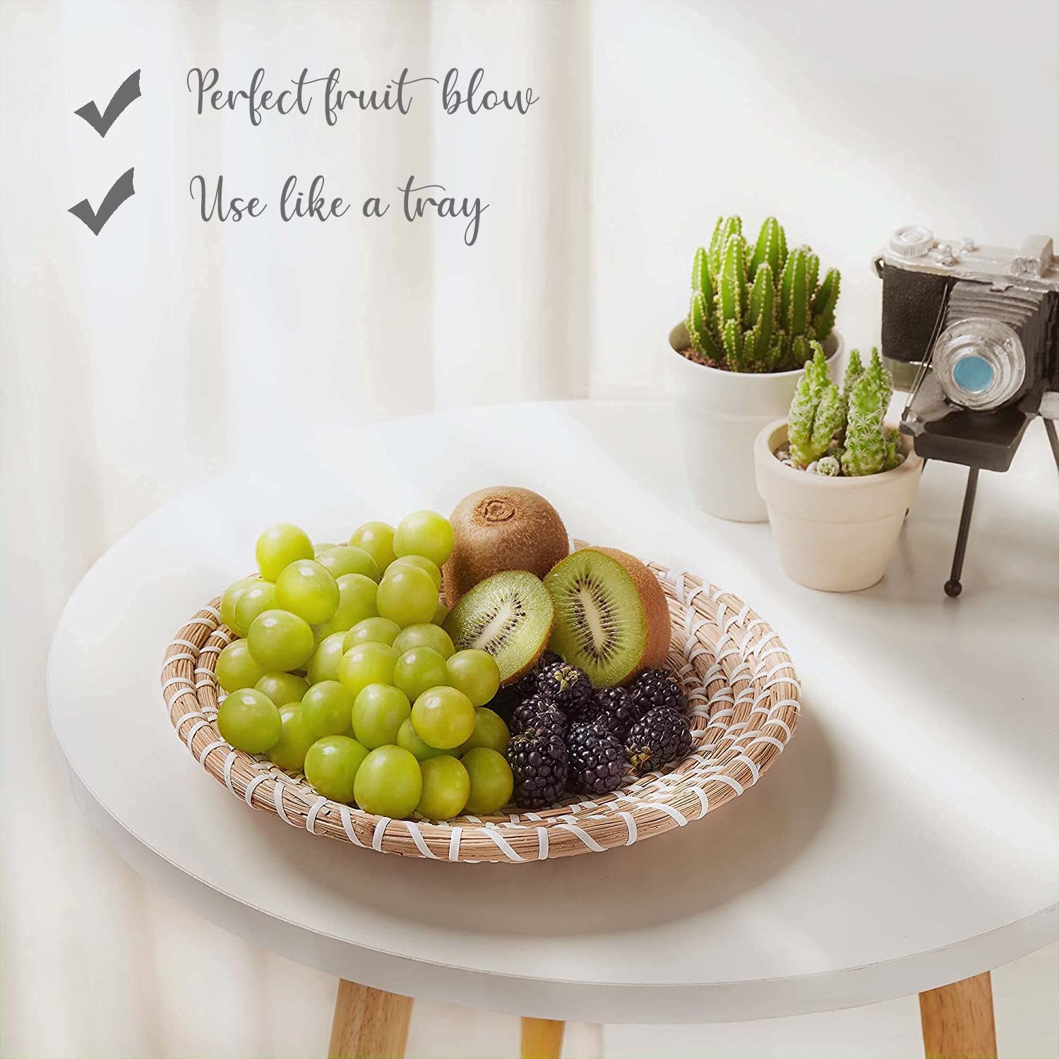 Boho Wicker Baskets Set of 3 - Natural Seagrass Wall Décor for Kitchen, Bedroom & Living Room