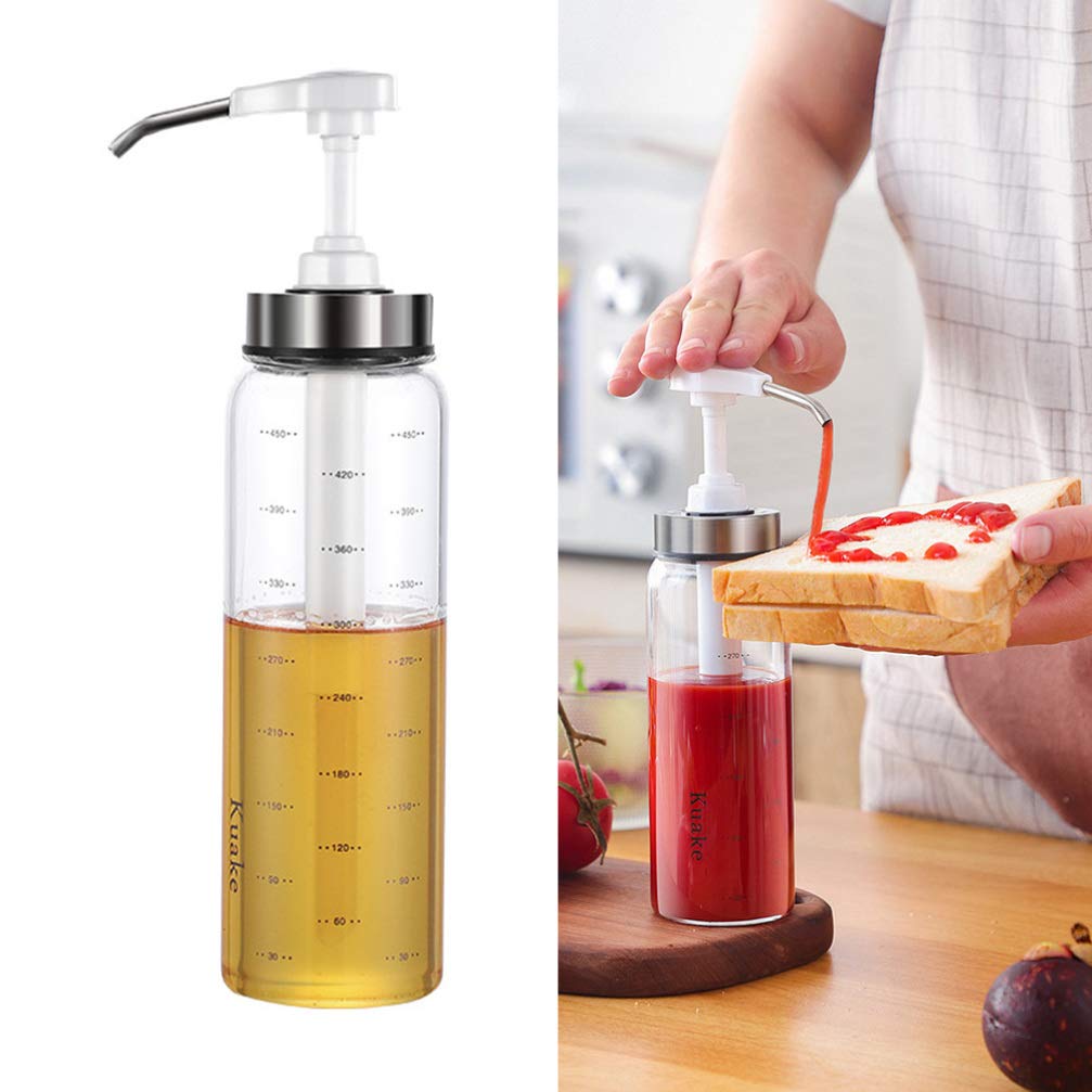 DOITOOL 500ml Leakproof Glass Sauce Pump Bottle - Olive Oil Dispenser for Kitchen, Ketchup, Mustard & Sauces | Durable Condiment Container for Restaurants, Cafes & Home Use