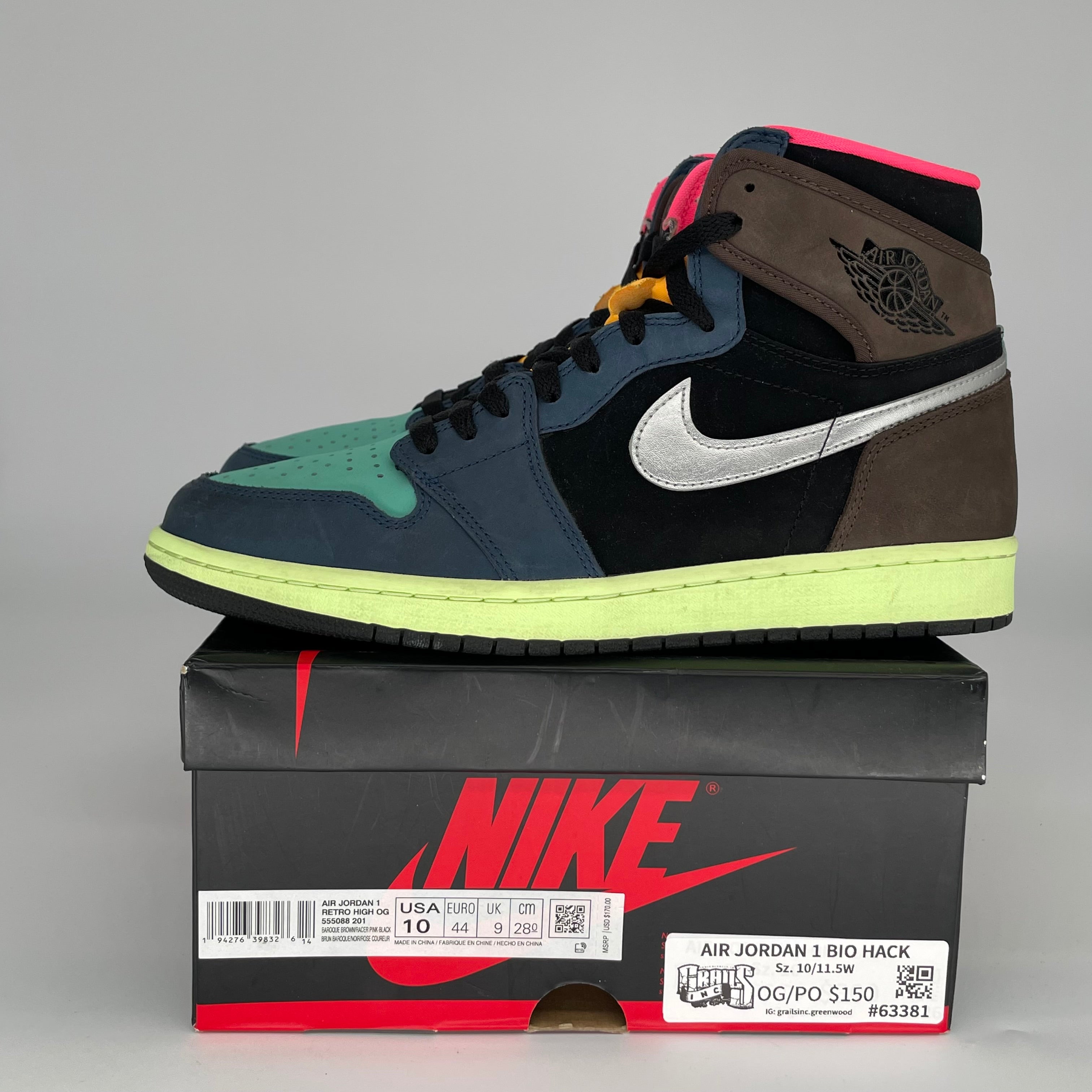 AIR JORDAN 1 BIO HACK Sneakers Men's Size 10 - 555088-201 Retro High OG Basketball Shoes for Streetwear & Casual Outfits
