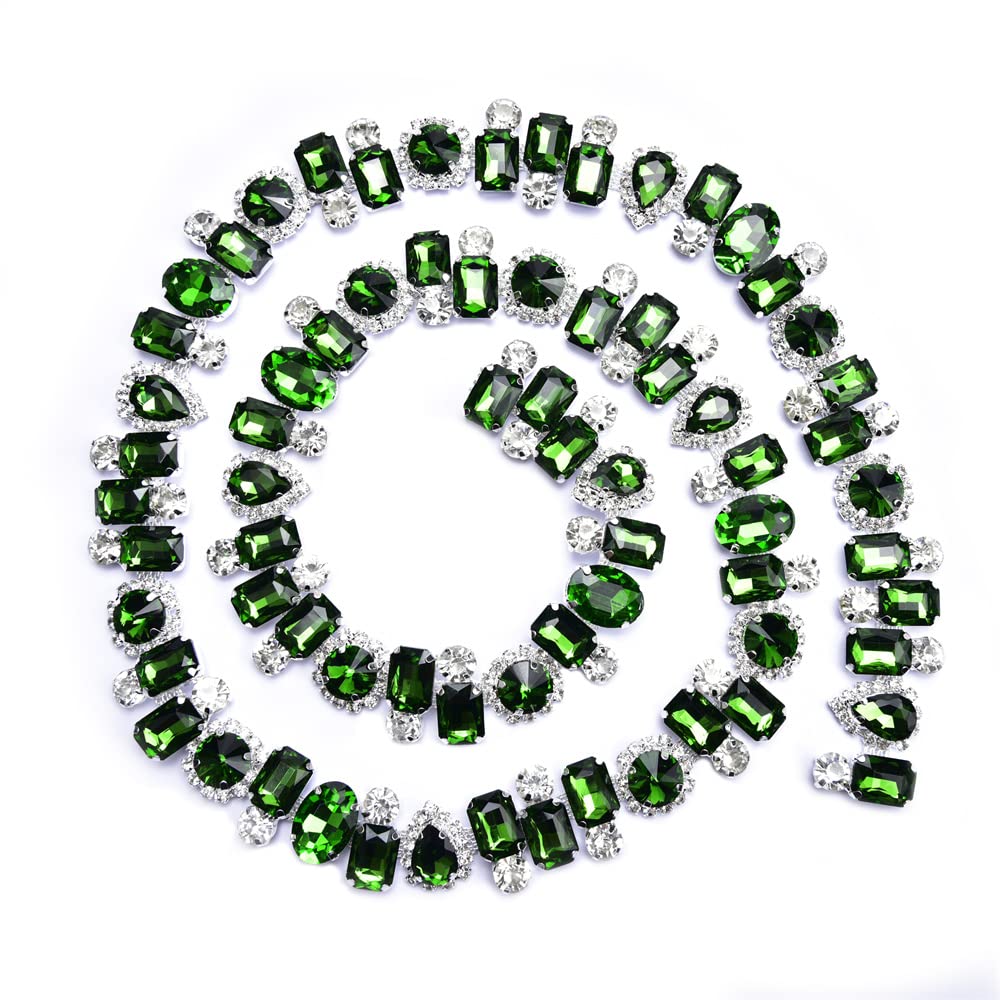 XINMILI 1 Yard Flower Rhinestone Claw Chain - Diamond Crystal Trim for DIY Necklace, Clothing & Luggage Accessories (2.2CM Width, Green) - Perfect for Crafting, Fashion Design & Gift Wrapping