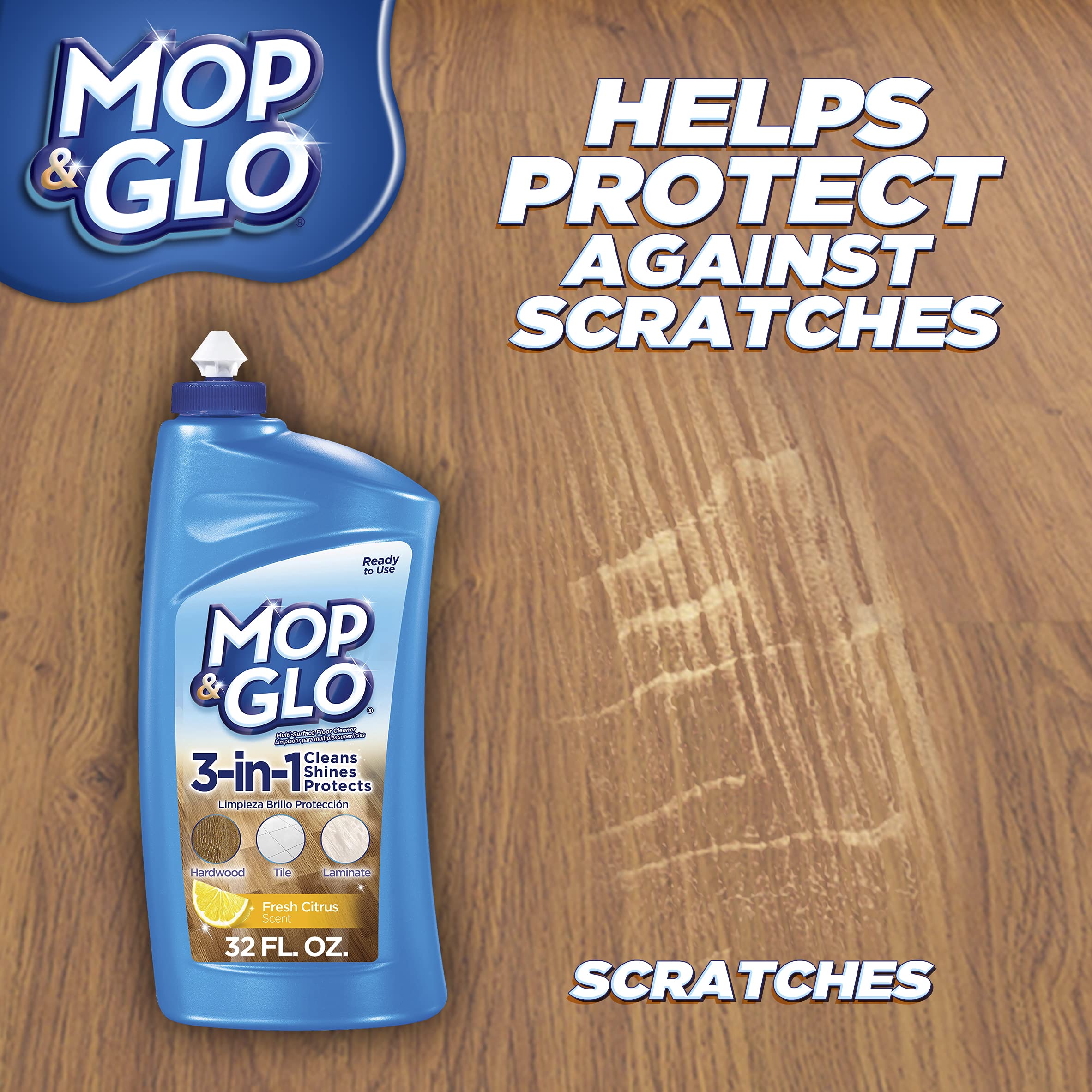 Mop & Glo Professional Multi-Surface Floor Cleaner - Fresh Citrus Scent (64 Oz) | Tile, Vinyl, Laminate & Hardwood Floor Cleaner | Perfect for Kitchens, Bathrooms & High-Traffic Areas