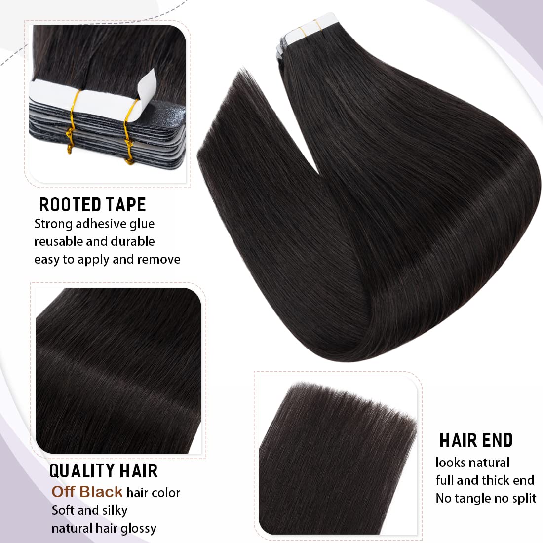 40pcs 100g Black Tape-in Hair Extensions - Remy Human Hair, Seamless Skin Weft, Invisible Double-Sided Tape for Full Head, 14 Inch Straight #1B Natural Black - Perfect for Daily Wear, Parties & Special Occasions