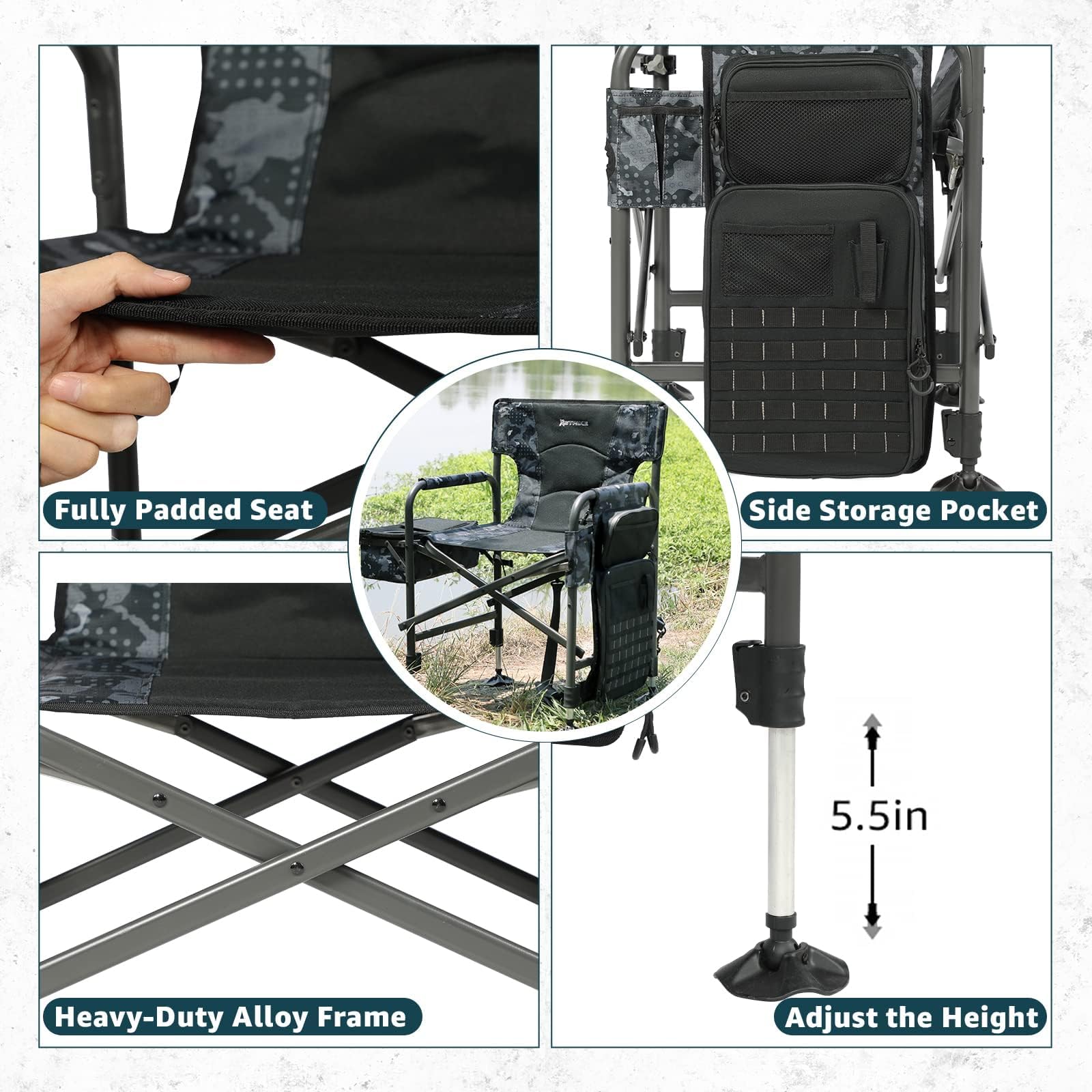 **Adjustable Folding Fishing Chair with Rod Holder & Cooler Bag - Portable Ice Fishing Chair for Adults, Outdoor Camping, Lawn, Patio & Garden - Perfect for Fishing Trips, Camping & Backyard Relaxation**