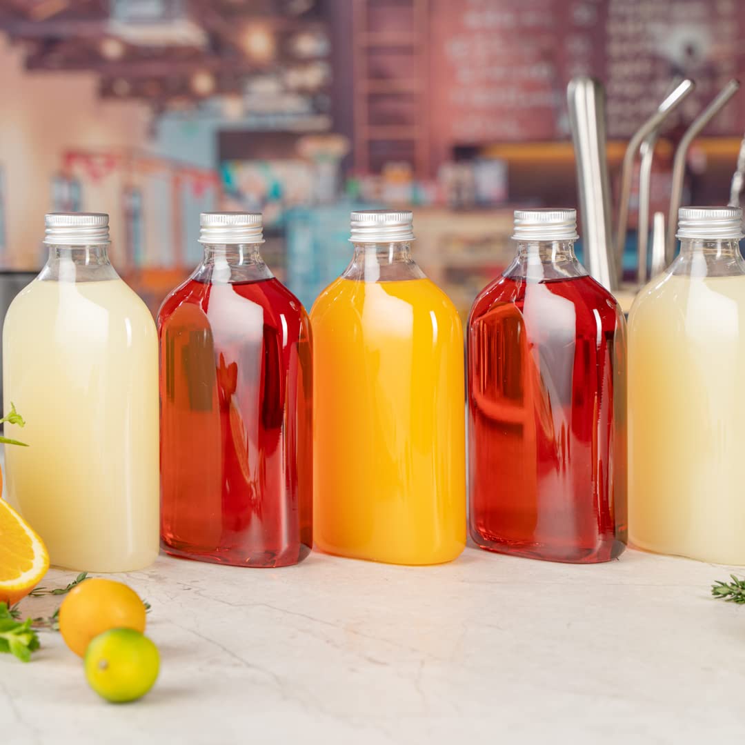 Restaurantware Bottle Tek 10oz Empty Plastic Liquor Bottles (100-Pack) with Aluminum Lids - Clear Disposable Flasks for Juice, Ginger, Sauces & Party Favors | Perfect for Bars, Catering & DIY Cocktail Kits