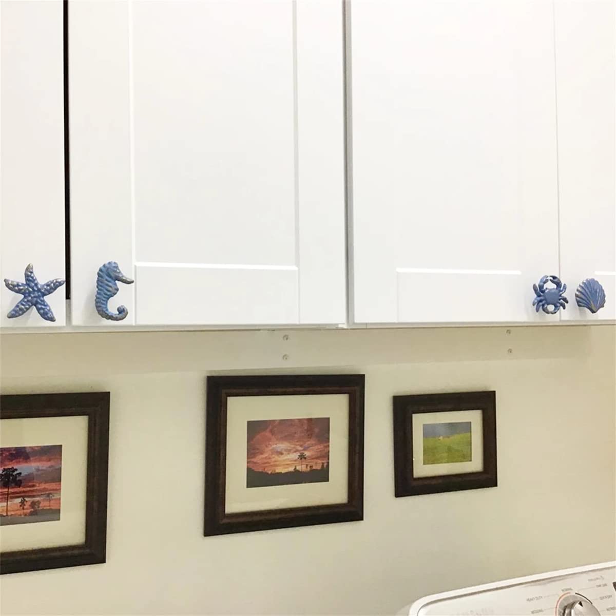 Ocean-Themed Cabinet Knobs - Seahorse, Starfish, Seashell & Crab - Pack of 4 (Blue) - Perfect for Beach House Kitchen & Bathroom Decor