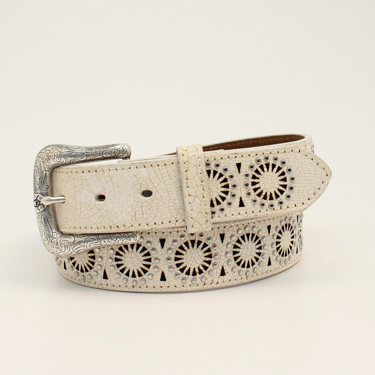 Ariat Women's Crackle Leather Belt - Sunburst White Western Style Belt for Cowgirl Fashion & Rodeo Events