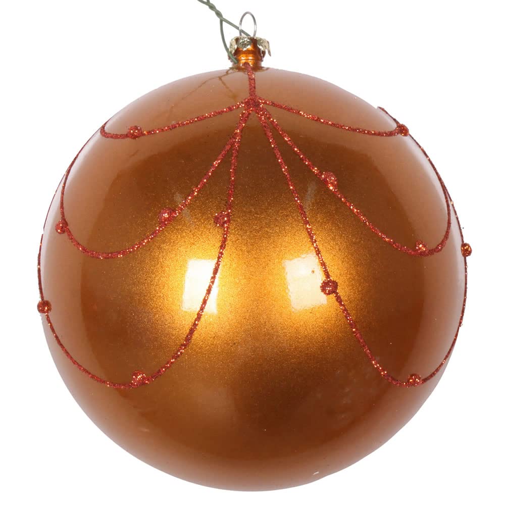 4.75 Inch Copper Candy Glitter Curtain Ornaments - Set of 4 Elegant Christmas Tree Decorations for Holiday Party & Wedding Decor - Perfect for Xmas Trees, Fireplace Mantels, Gift Wrapping & DIY Crafts - Great for Christmas Party, Winter Wedding & Home Styling - Use for Seasonal Table Decor, Gift Toppers, Festive Centerpieces & Holiday Home Decor