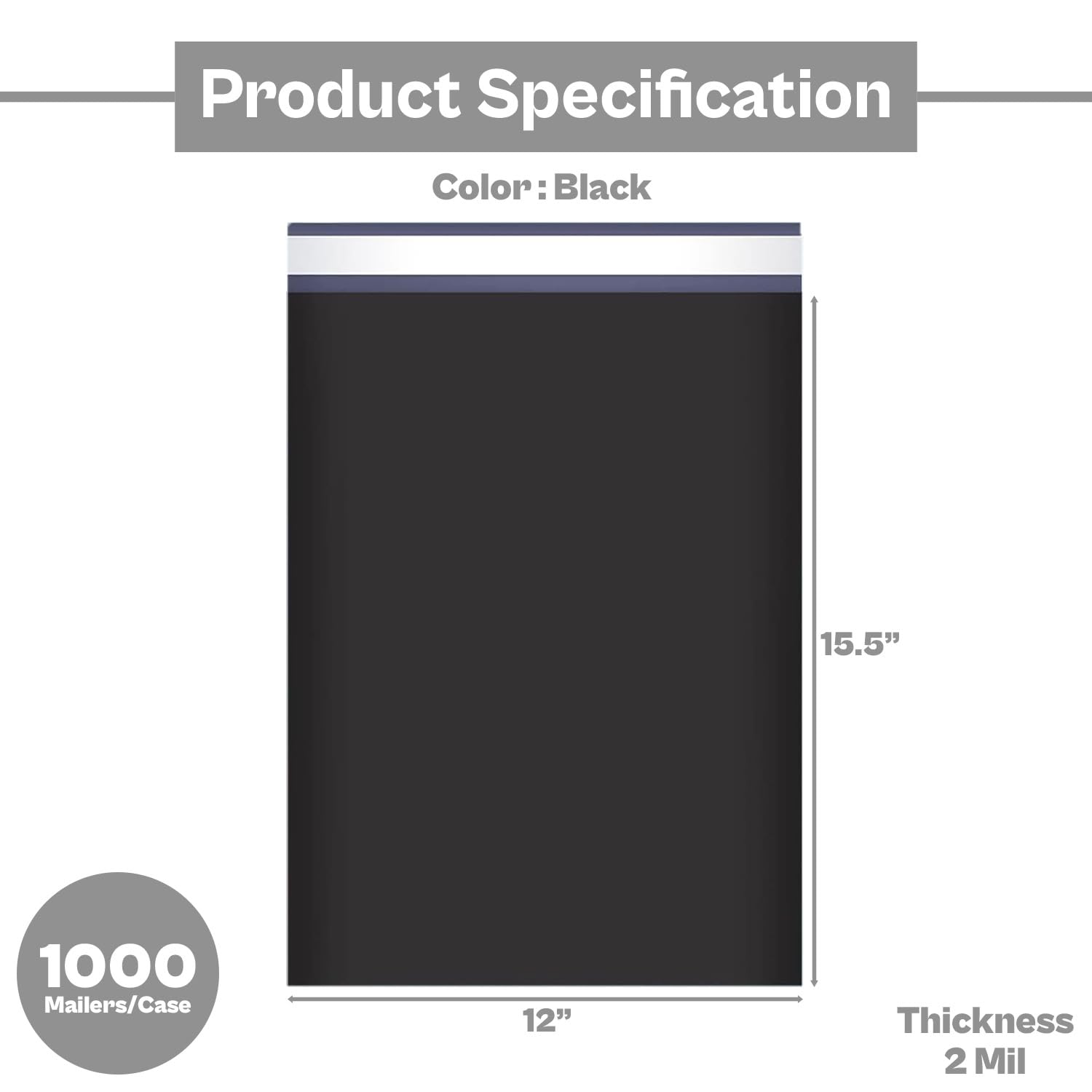PSBM Black Poly Mailers 12x15.5 Inch - 1000 Pack Self-Sealing Shipping Envelopes for Ecommerce | Waterproof Mailing Bags for Clothing, Jewelry & Small Business Packages