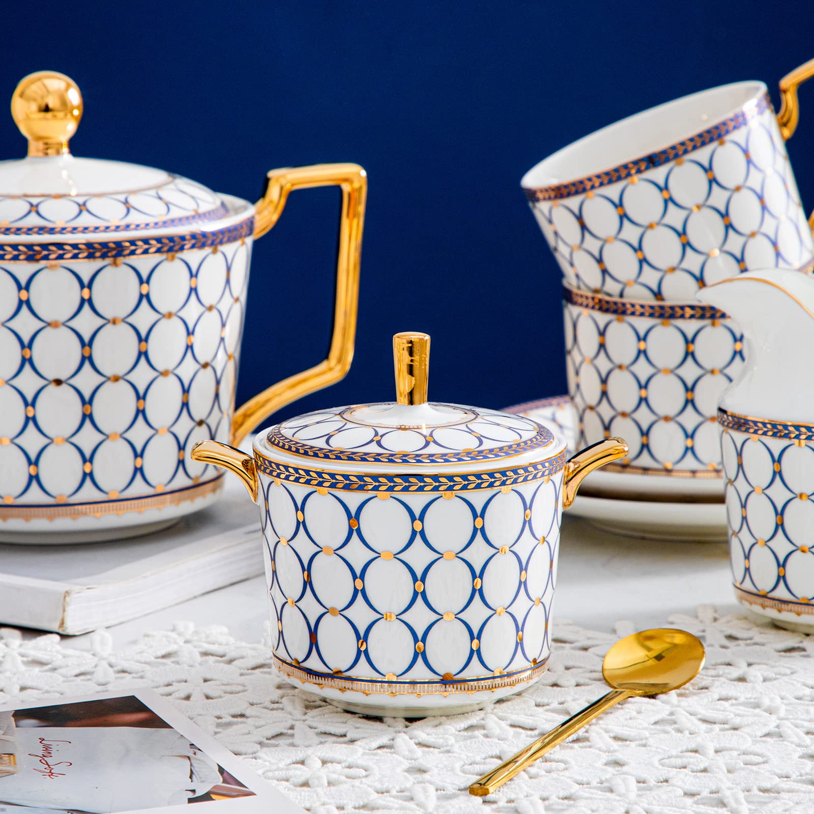 15-Piece Porcelain Tea Set for 4, Premium Bone China Coffee & Tea Service with Teapot, Sugar Bowl, Creamer Pitcher & Gift Box - Elegant British-Style Tea Cups & Saucers for Women & Adults - Perfect for Afternoon Tea, Bridal Showers & Hostess Gifts