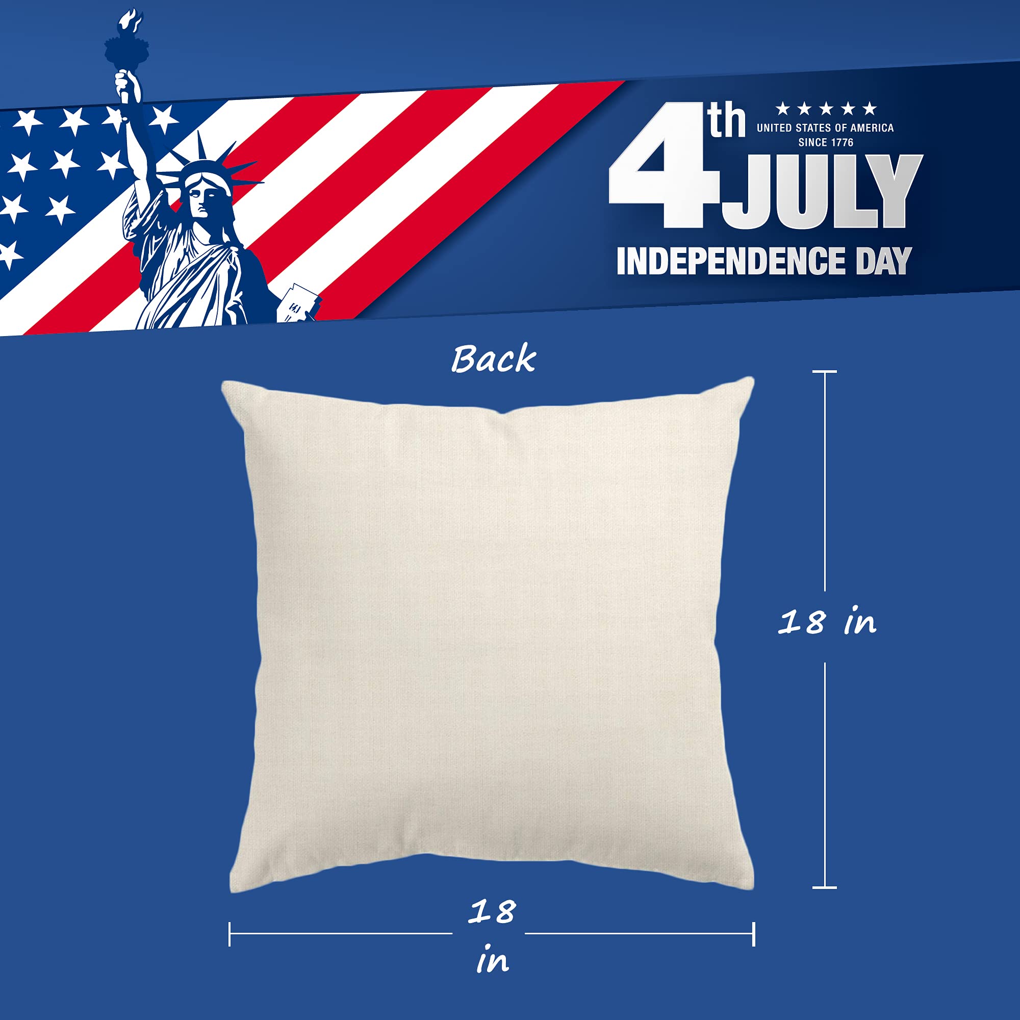 4th of July Patriotic Pillow Covers Set of 4 - 18x18 Inch American Flag Stars and Stripes Throw Pillows for Independence Day, Memorial Day, USA Decor - Perfect for Sofa, Couch, Porch & Patriotic Home Decor