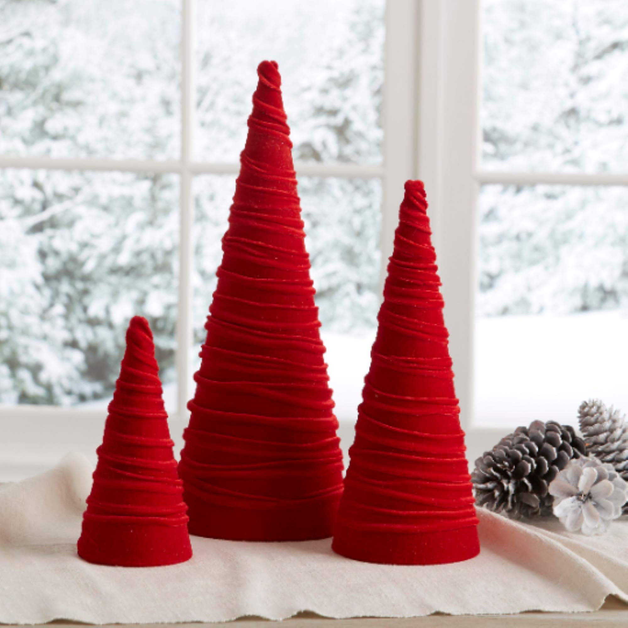 Red Velvet Cones Set of 3 - Handmade Romantic Home Decor for Mother's Day, Centerpieces, Sweetheart Table | Perfect for Weddings, Anniversaries & Valentine's Day Decorations