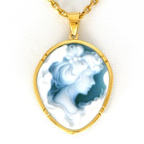 18K Yellow Gold Cameo Necklace with Genuine Stone - Vintage Inspired Jewelry for Women, Perfect Gift for Anniversary, Birthday & Special Occasions